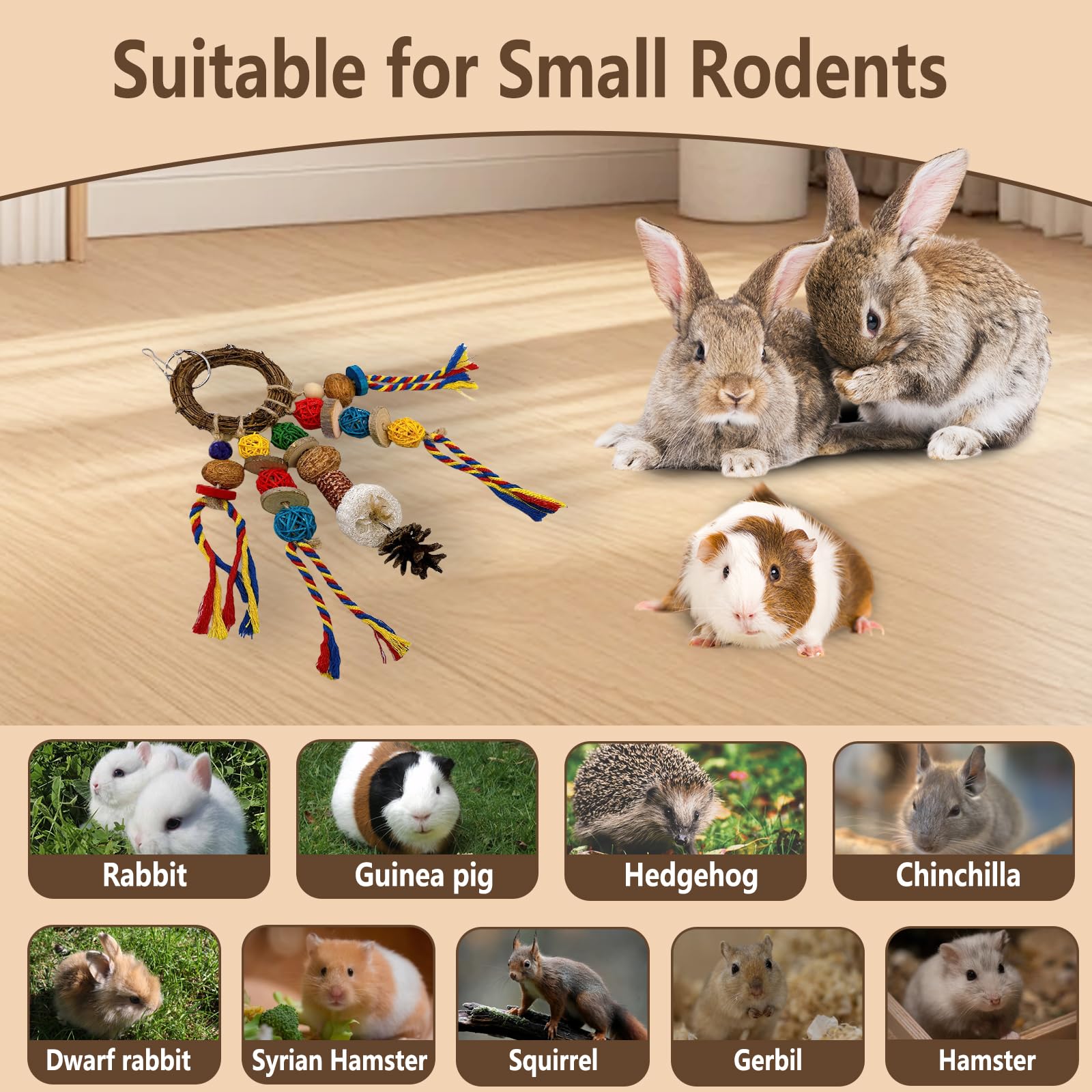 Acsist Bunny Chew Toy juego-tacto, texturas diversas para roedores activos.