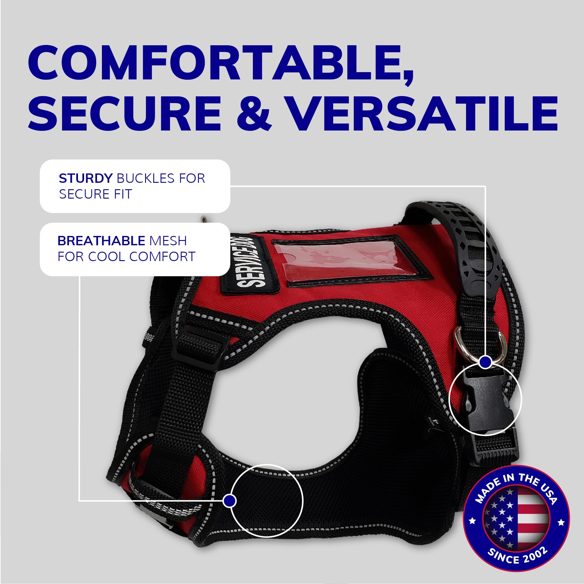 ActiveDogs arnés hecho en EE. UU. con materiales duraderos.