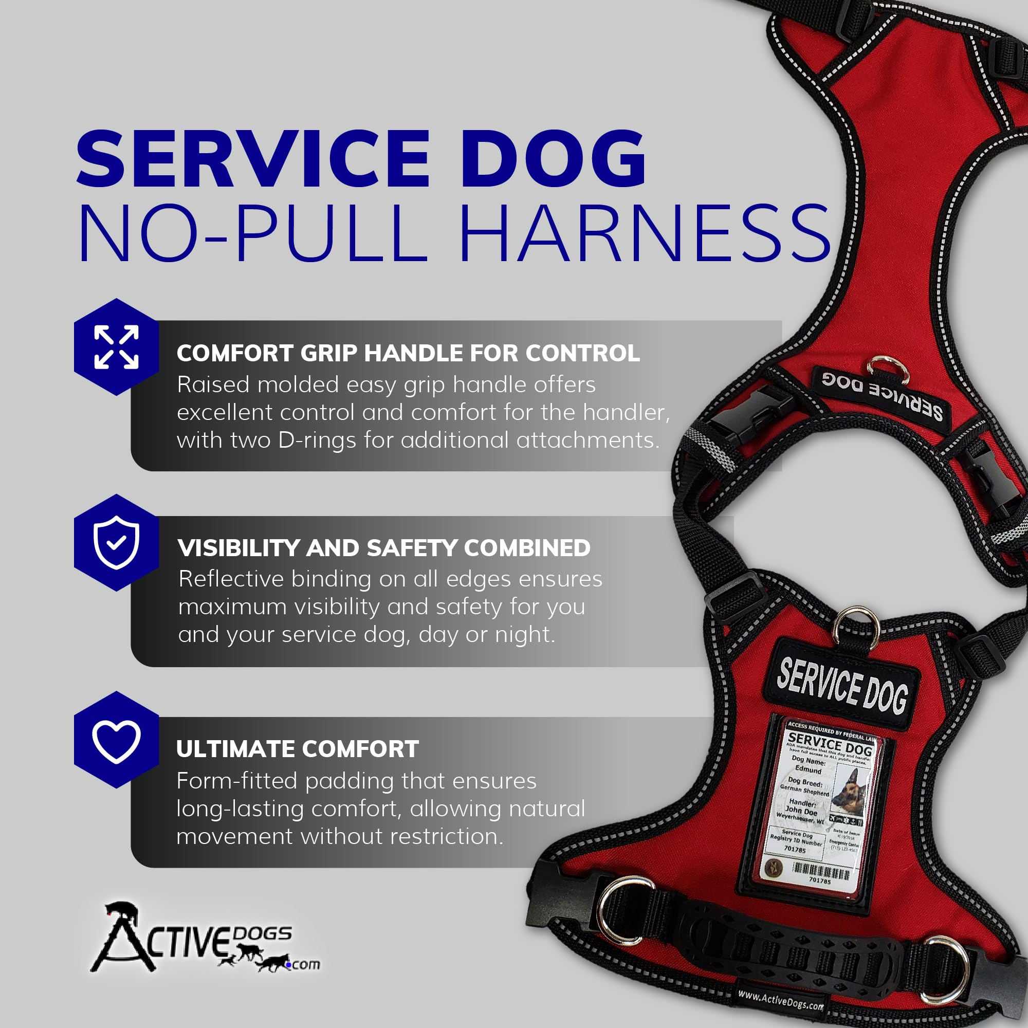 ActiveDogs arnés con ventana de identificación para acceso rápido.