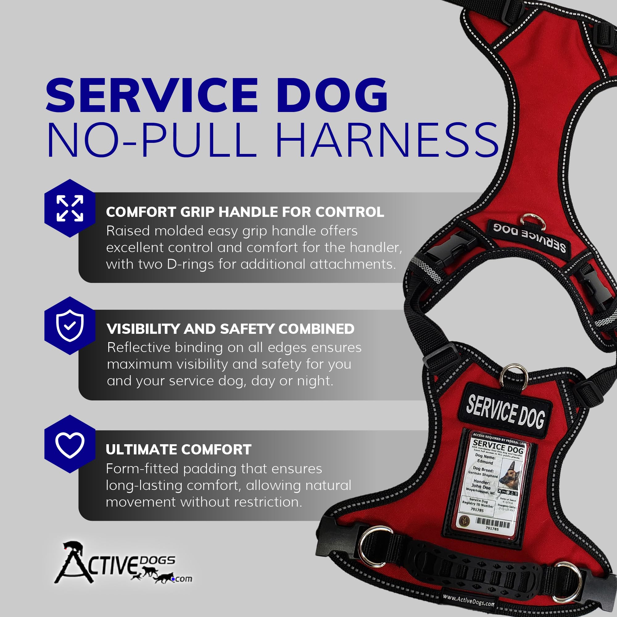 ActiveDogs mango de control en arnés para manejo suave durante paseos diarios.