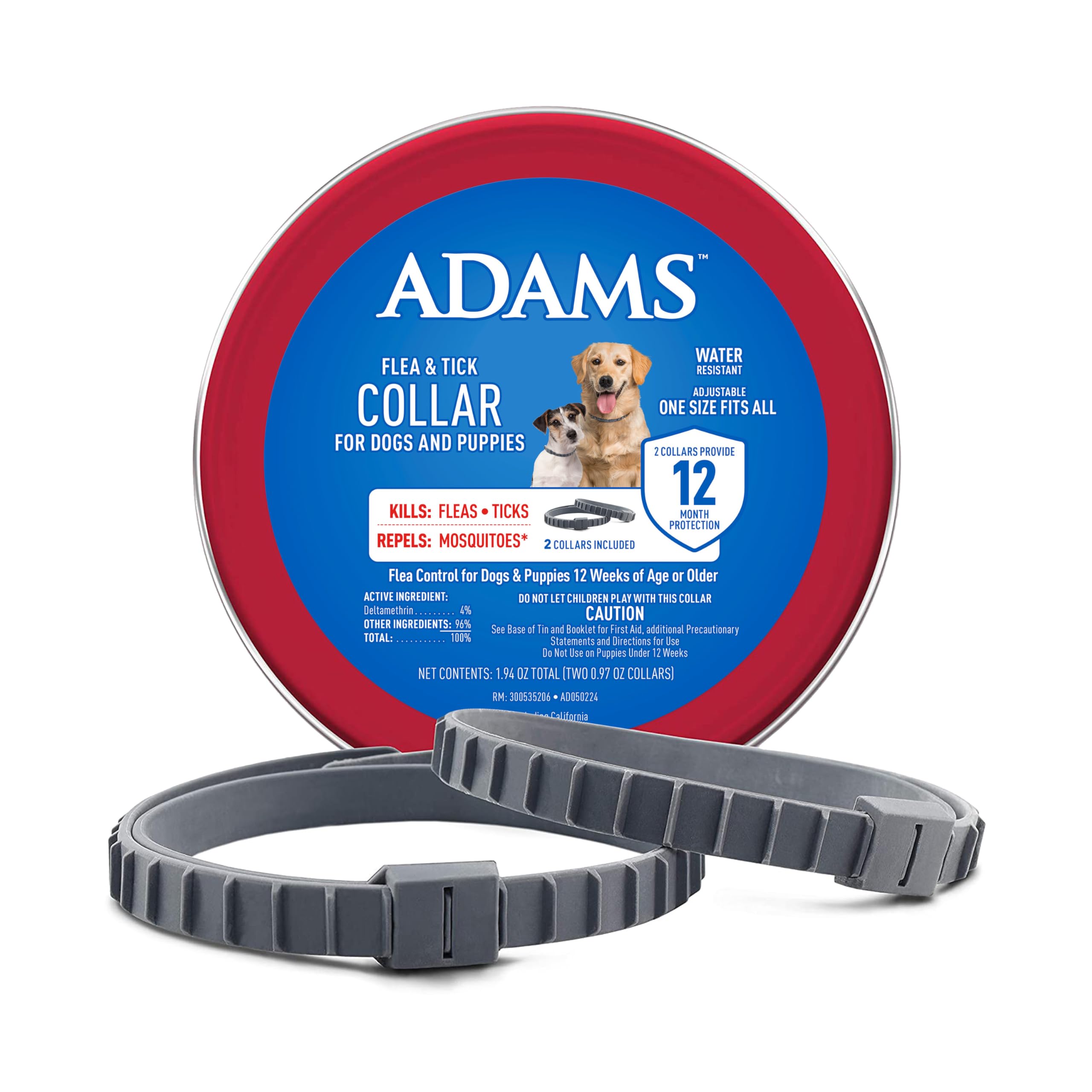 ADAMS collar antipulgas en perro, paquete de dos para protección continua.