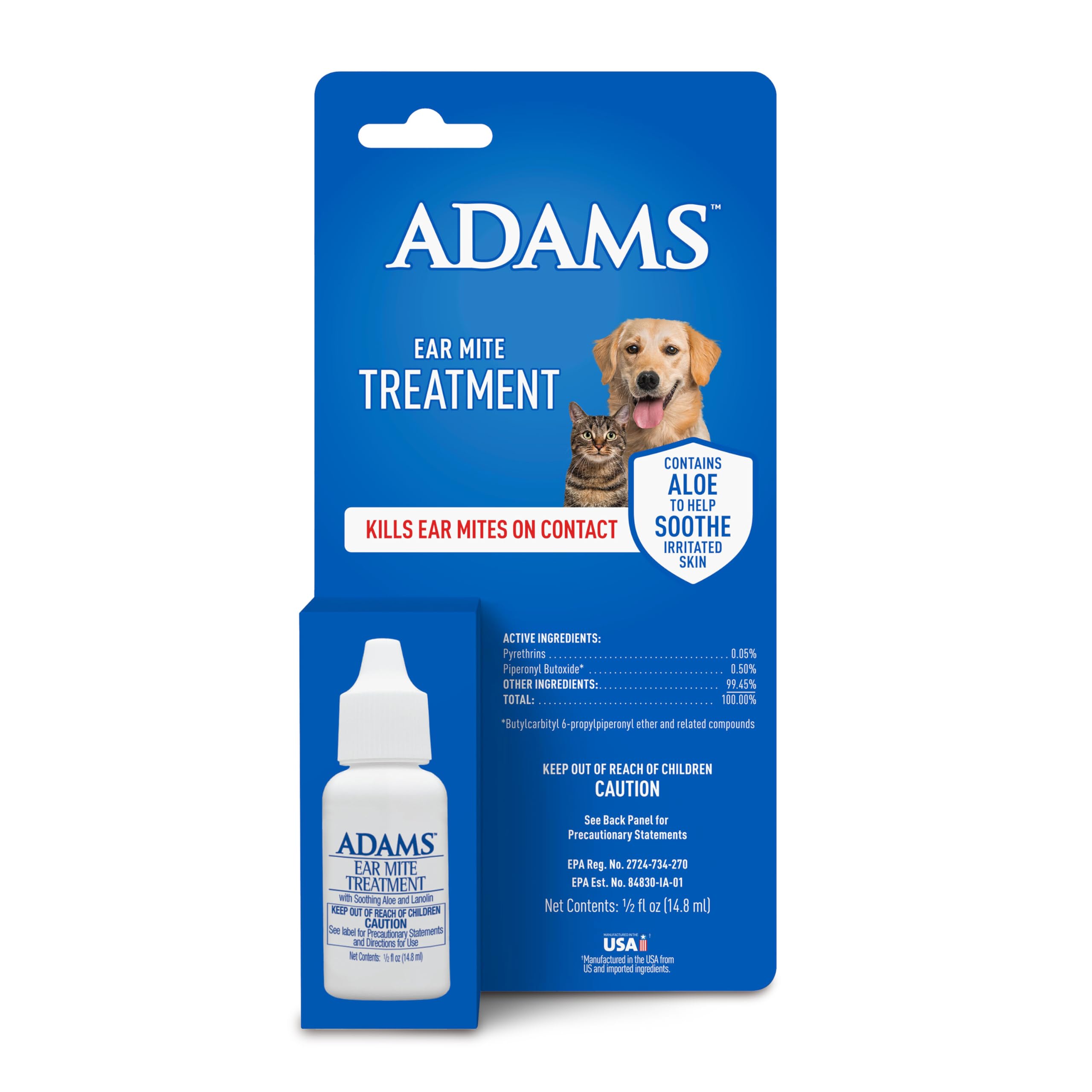 ADAMS Tratamiento para ácaros del oído, botella con aplicador para alivio rápido de oídos.