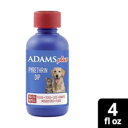 Empaque de 4 oz de ADAMS Plus Pyrethrin Dip, tamaño práctico para hogares.