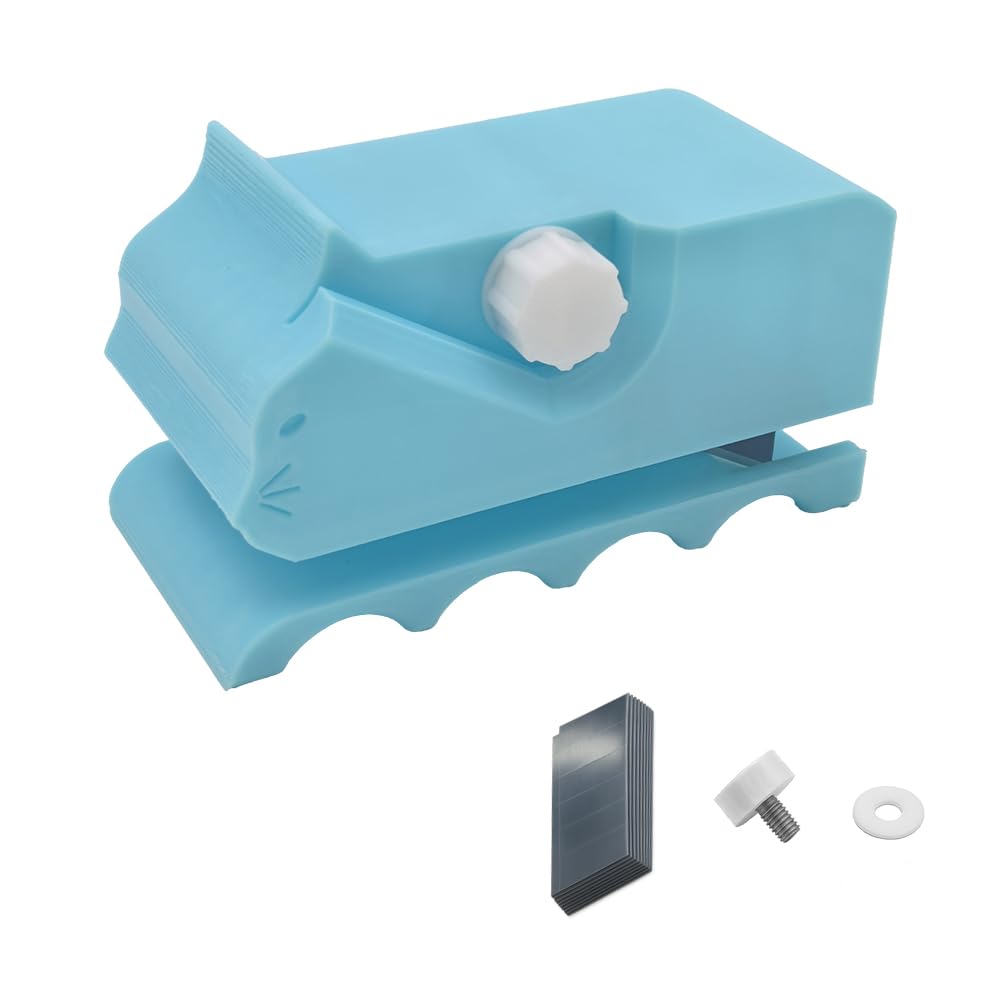 Cortador de cartón para gatos en azul claro, corte suave y preciso.
