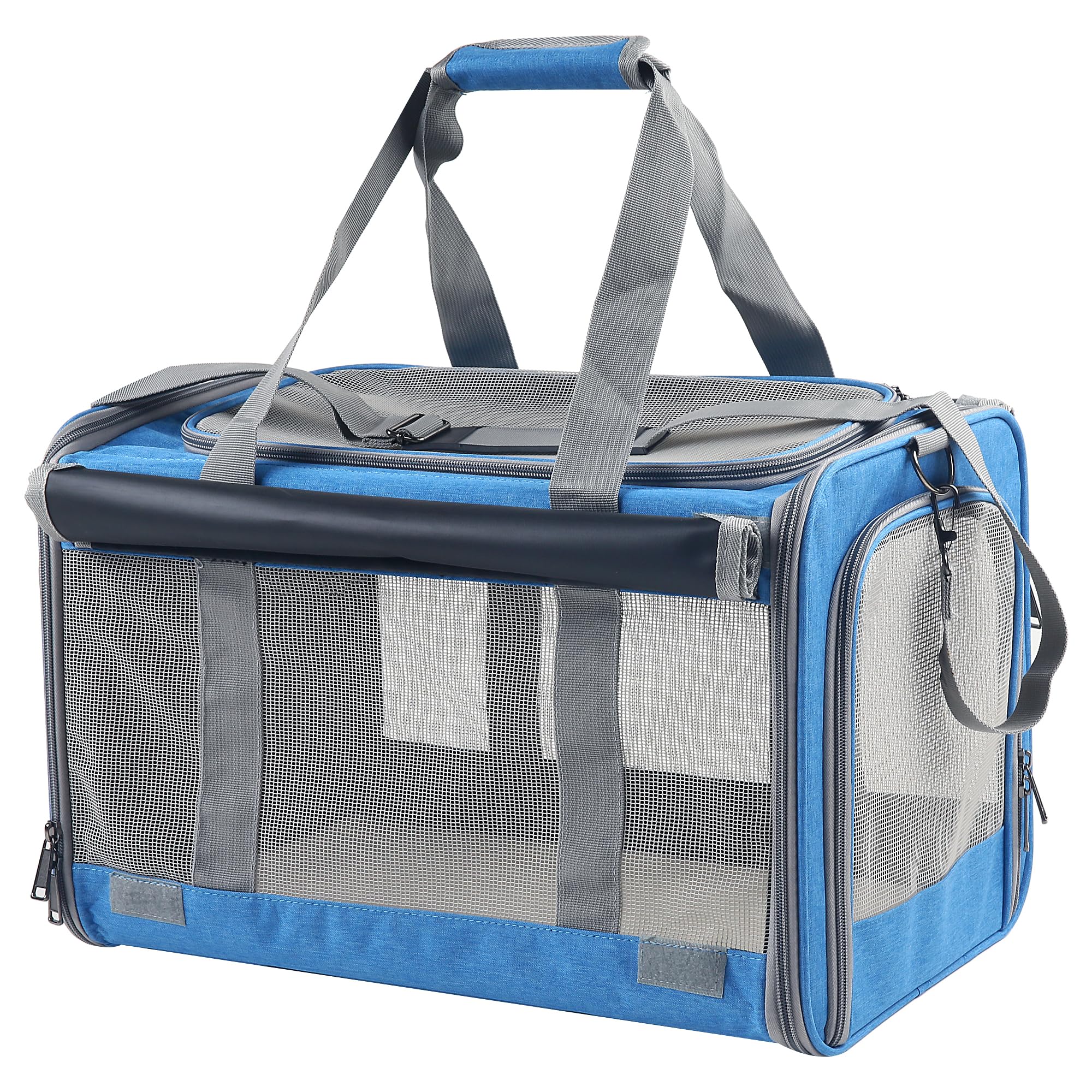 Adkyop transportin gatos grande azul con malla superior para ventilacion.