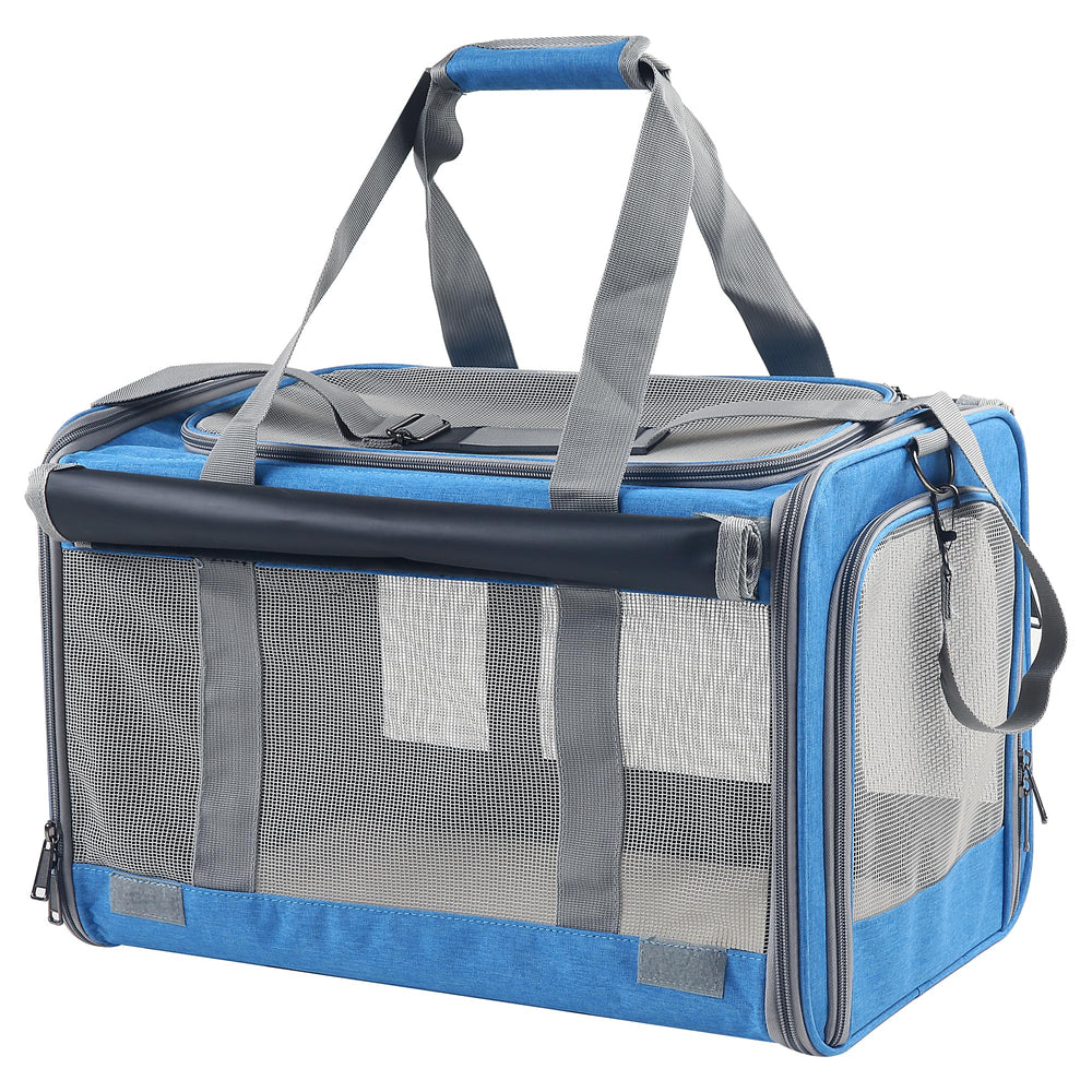 Adkyop transportin gatos grande azul con malla superior para ventilacion.