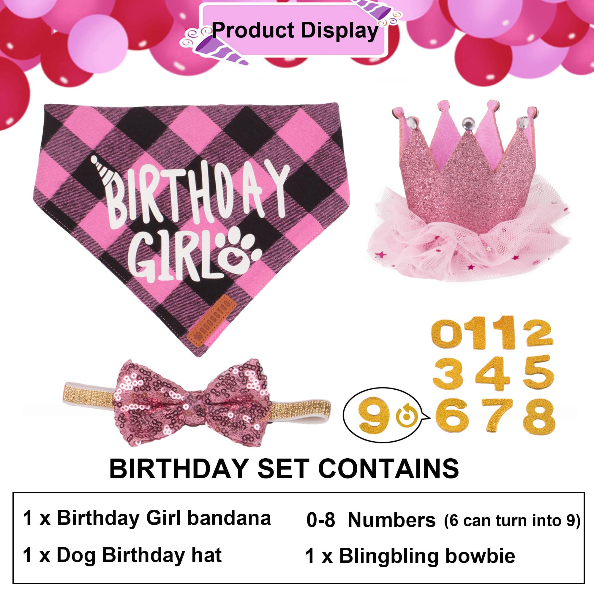 Bandana anniversaire ADOGGYGO rose pour chien, doux et confortable.