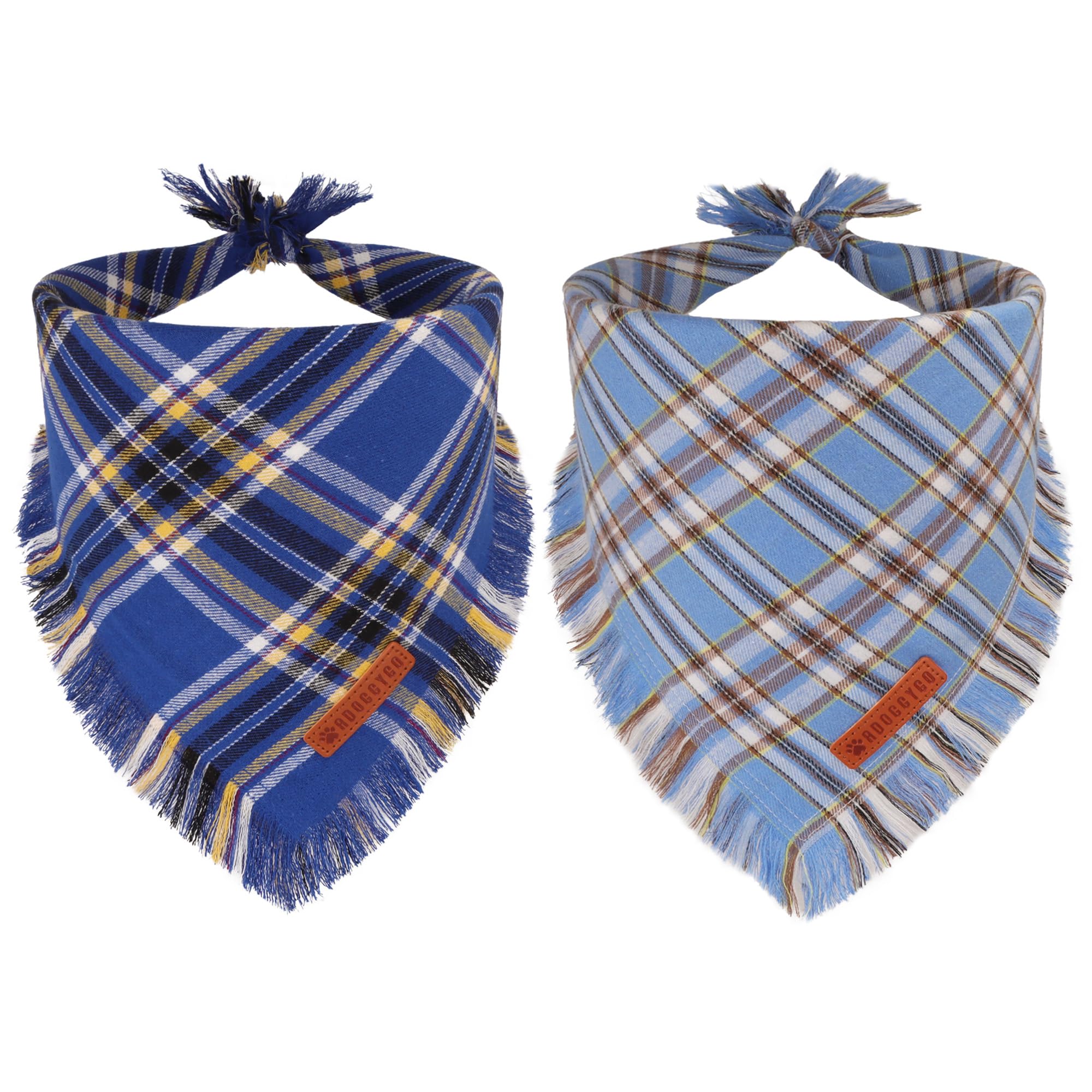 ADOGGYGO bandana azul con cuadros y flecos para paseos diarios