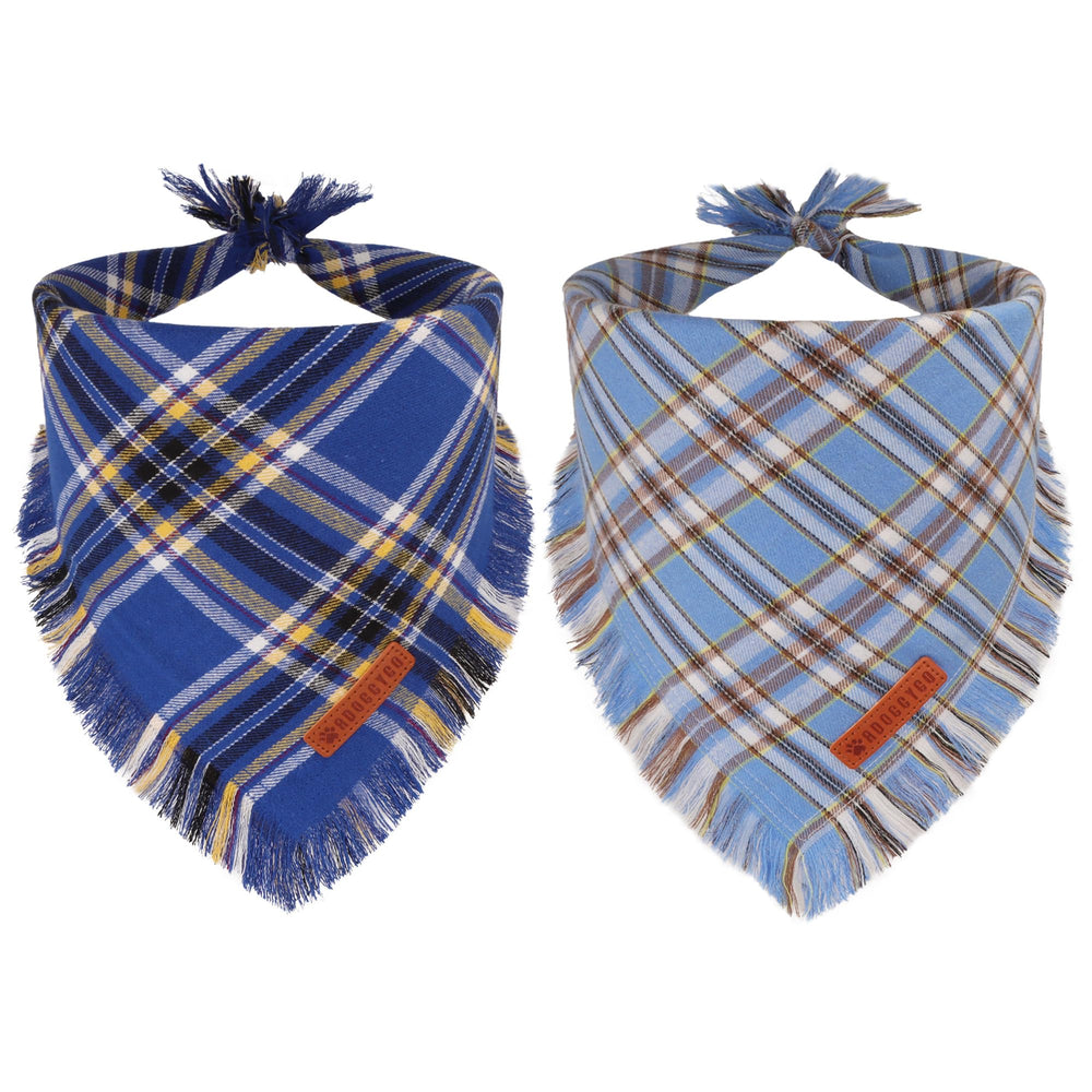 ADOGGYGO bandana azul con cuadros y flecos para paseos diarios