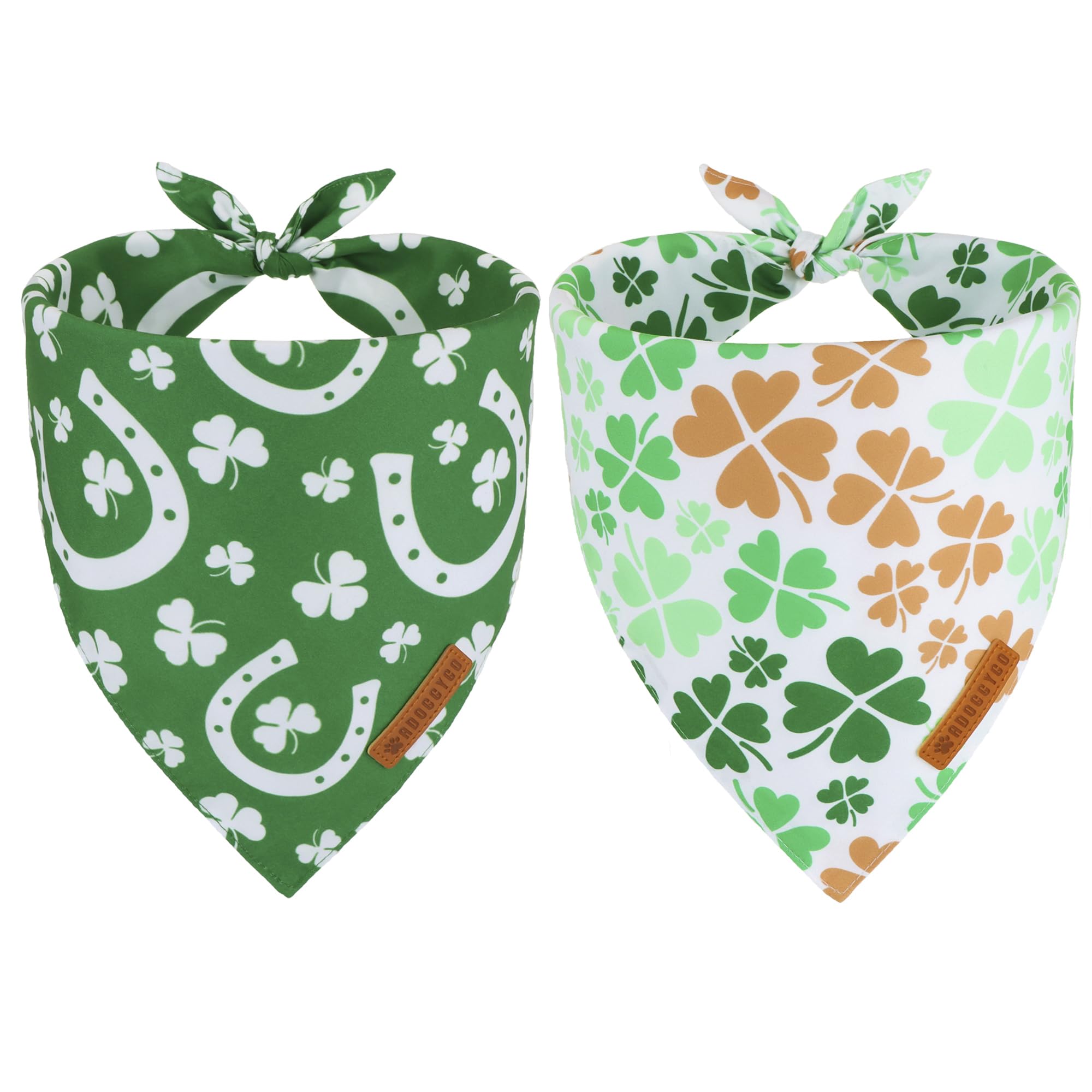 Bandana para perro ADOGGYGO verde con trébol, ideal para sesiones de fotos festivas.
