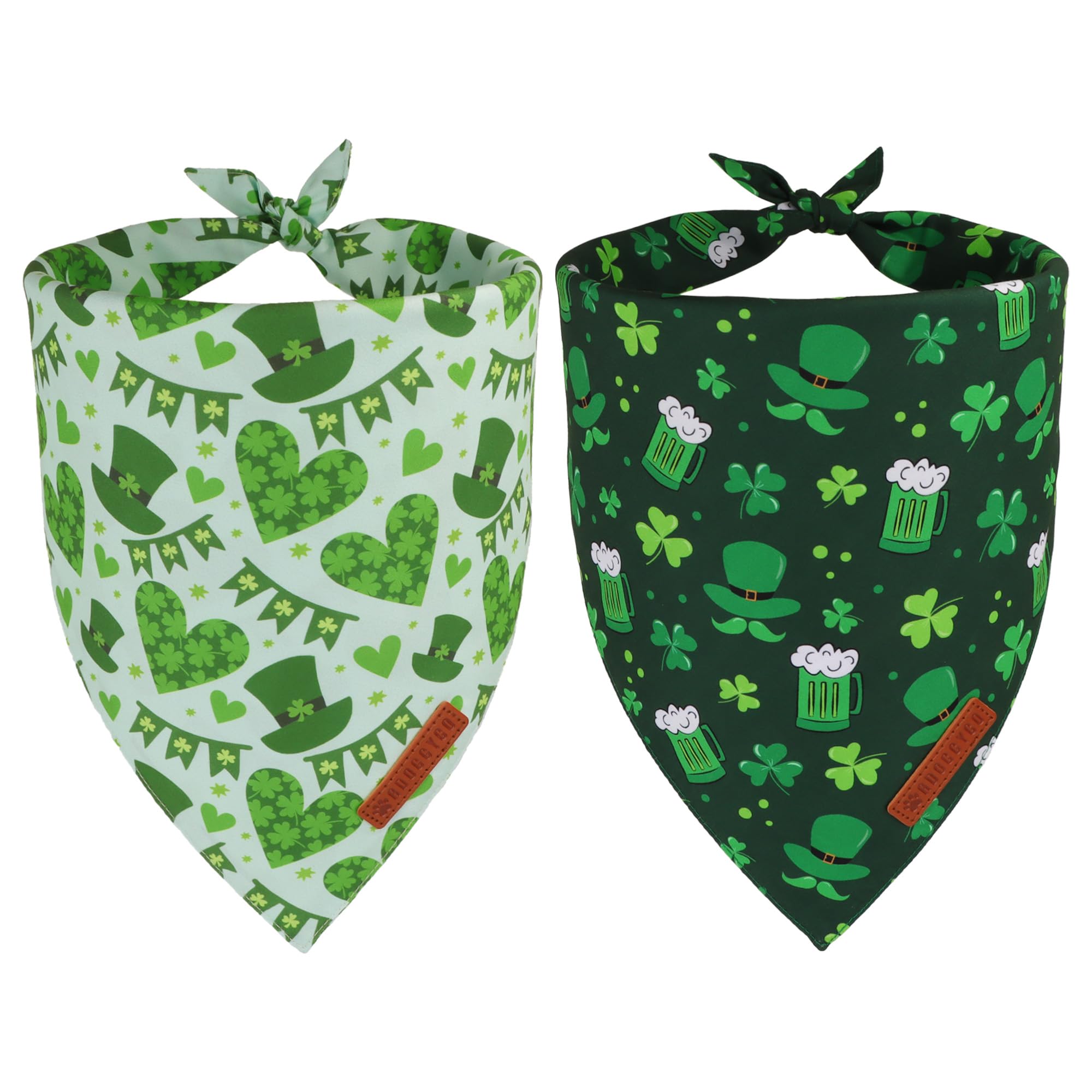 Bandana ADOGGYGO verde de San Patricio con trébol, ideal para fotos festivas de tu perro.