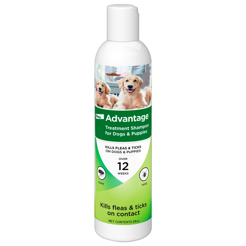 Advantage champú para perros, frasco frontal, ayuda a eliminar pulgas y garrapatas