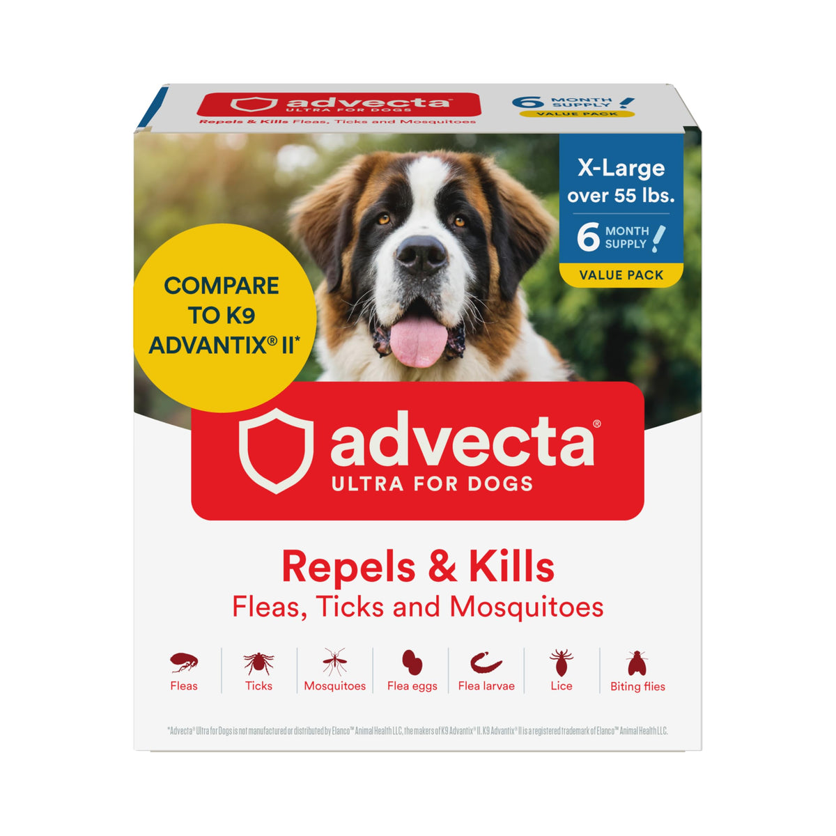Advecta Ultra: aplicación externa en perro para protección contra pulgas y garrapatas.
