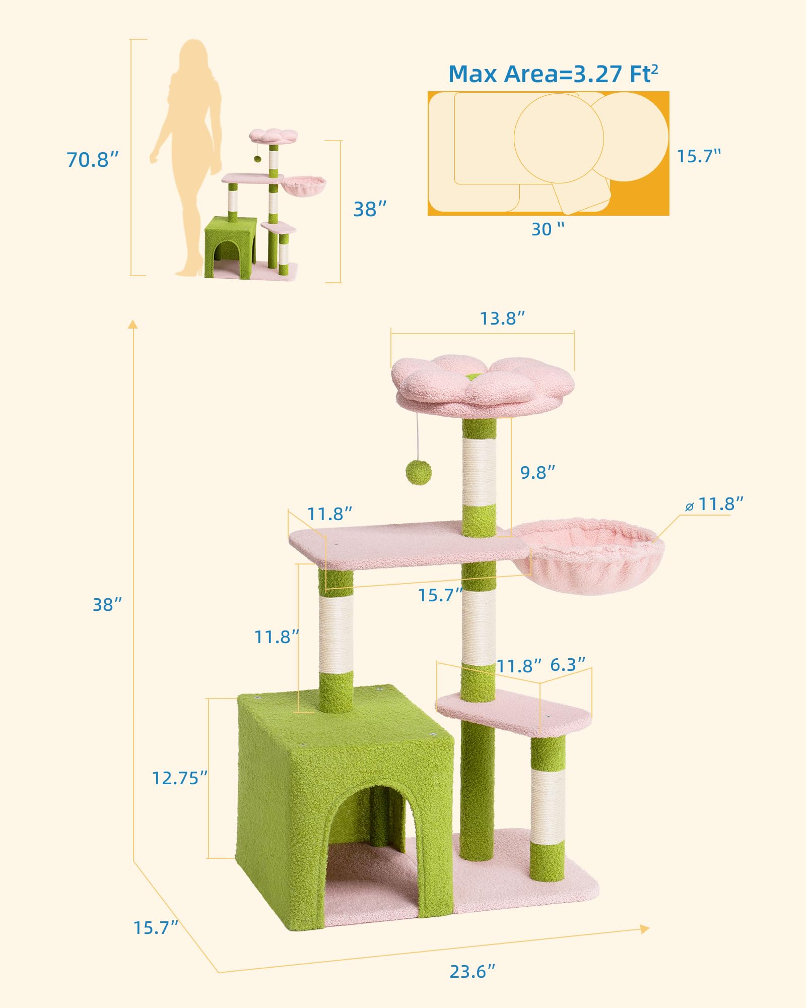 Aechonow Flower altura de 41,2 pulgadas, ideal para interactuar con tu gato.