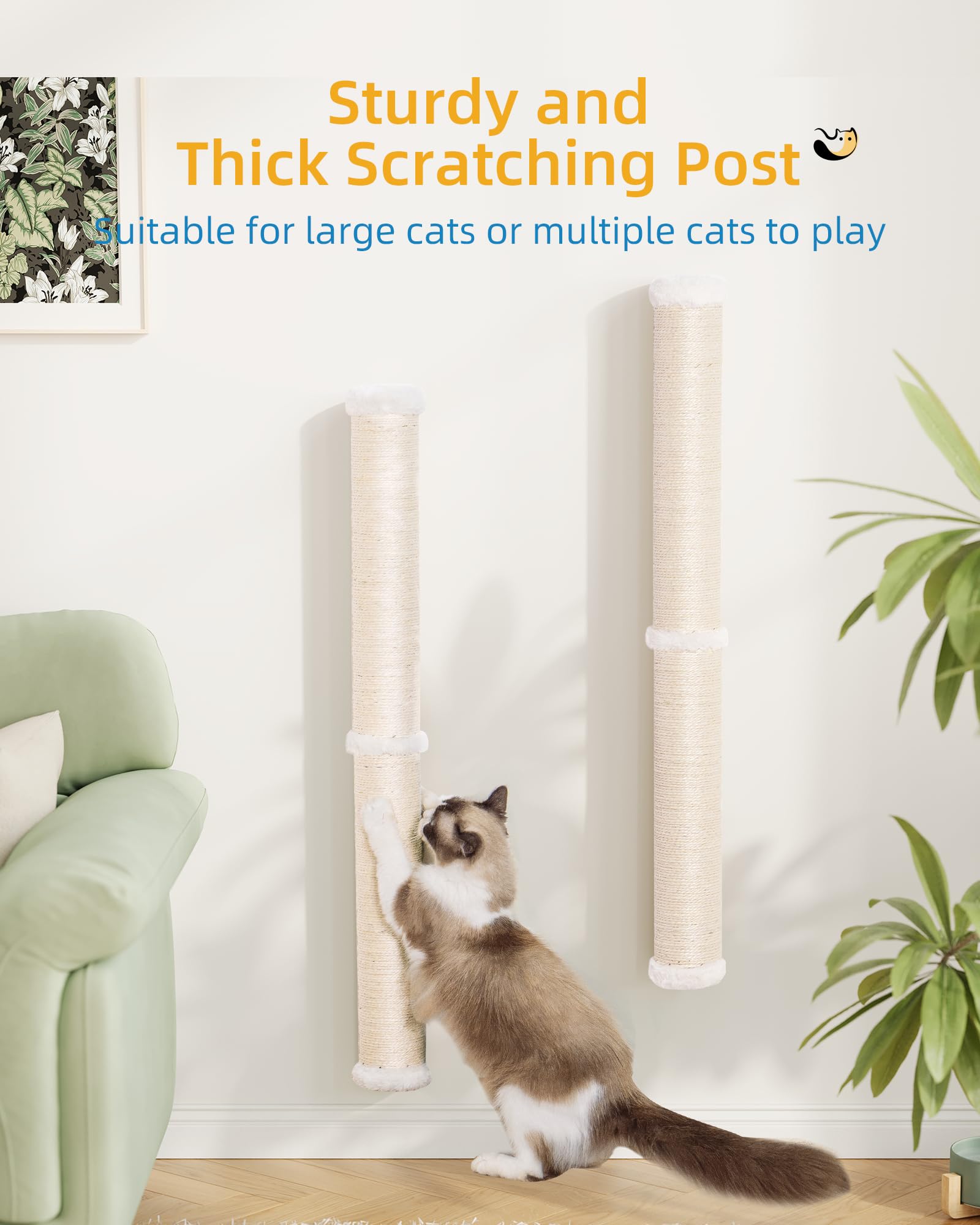 Rascador de pared Aechonow, para gatos, 68 pulgadas: canaliza instintos y protege el sofá.