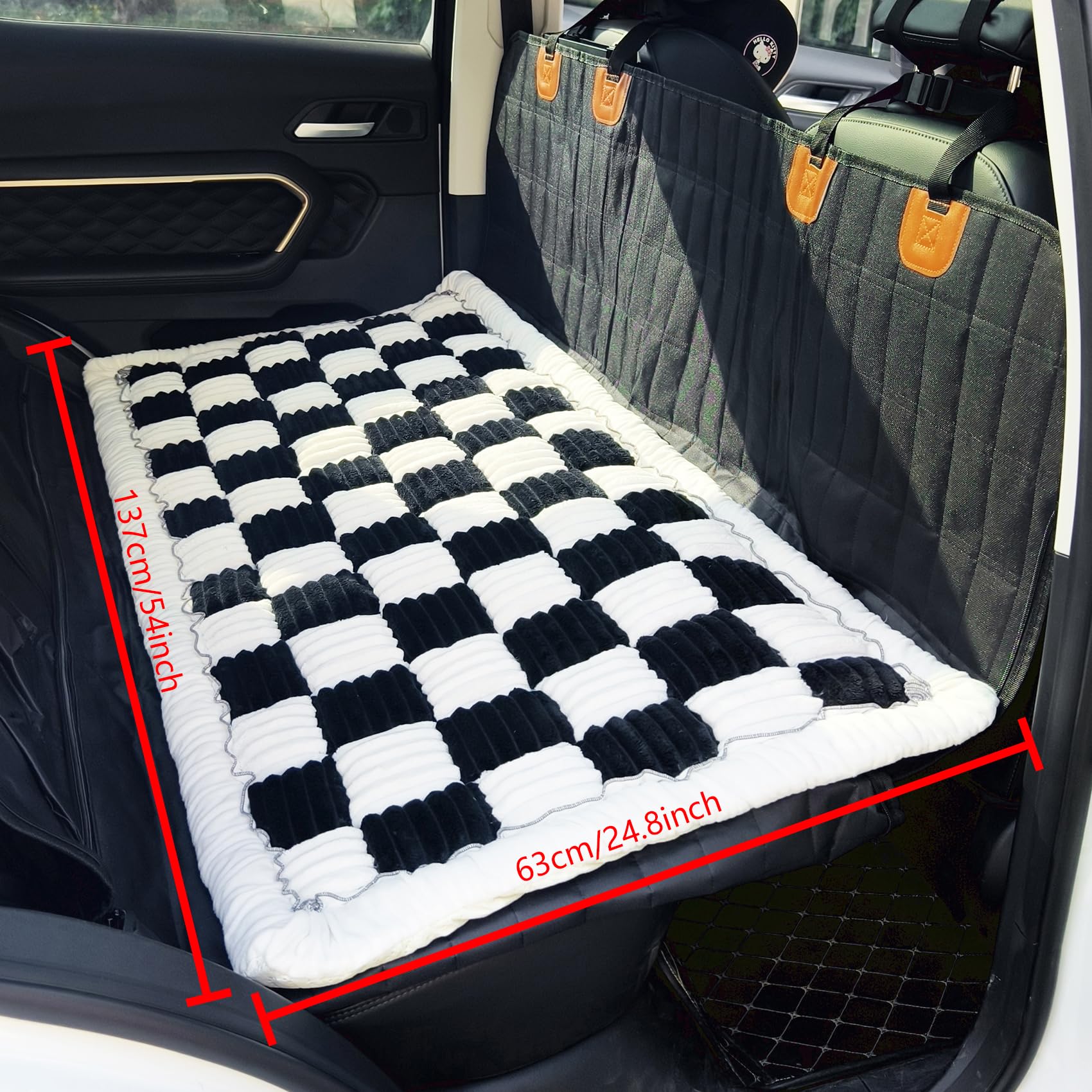 Cama para perro AEEISHOMEREFORM en coche, diseño a cuadros, suave y resistente.