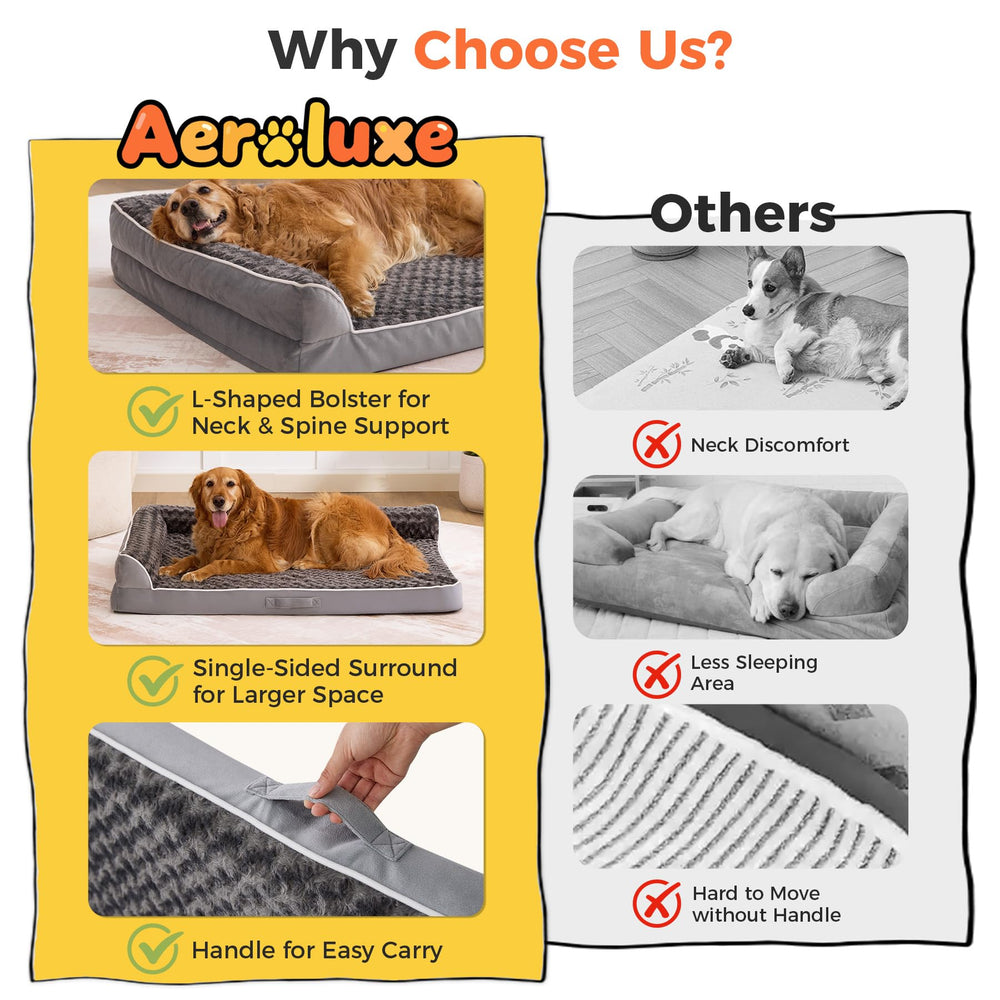 Cama Aeroluxe de 48x35x7,5 pulgadas, apta para perros grandes.