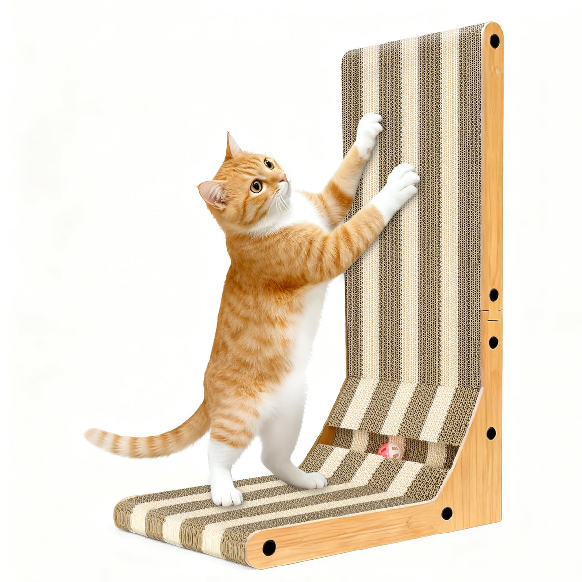 Rascador AETHERPAW con rayas para pared en L, guía rascar y protege muebles.
