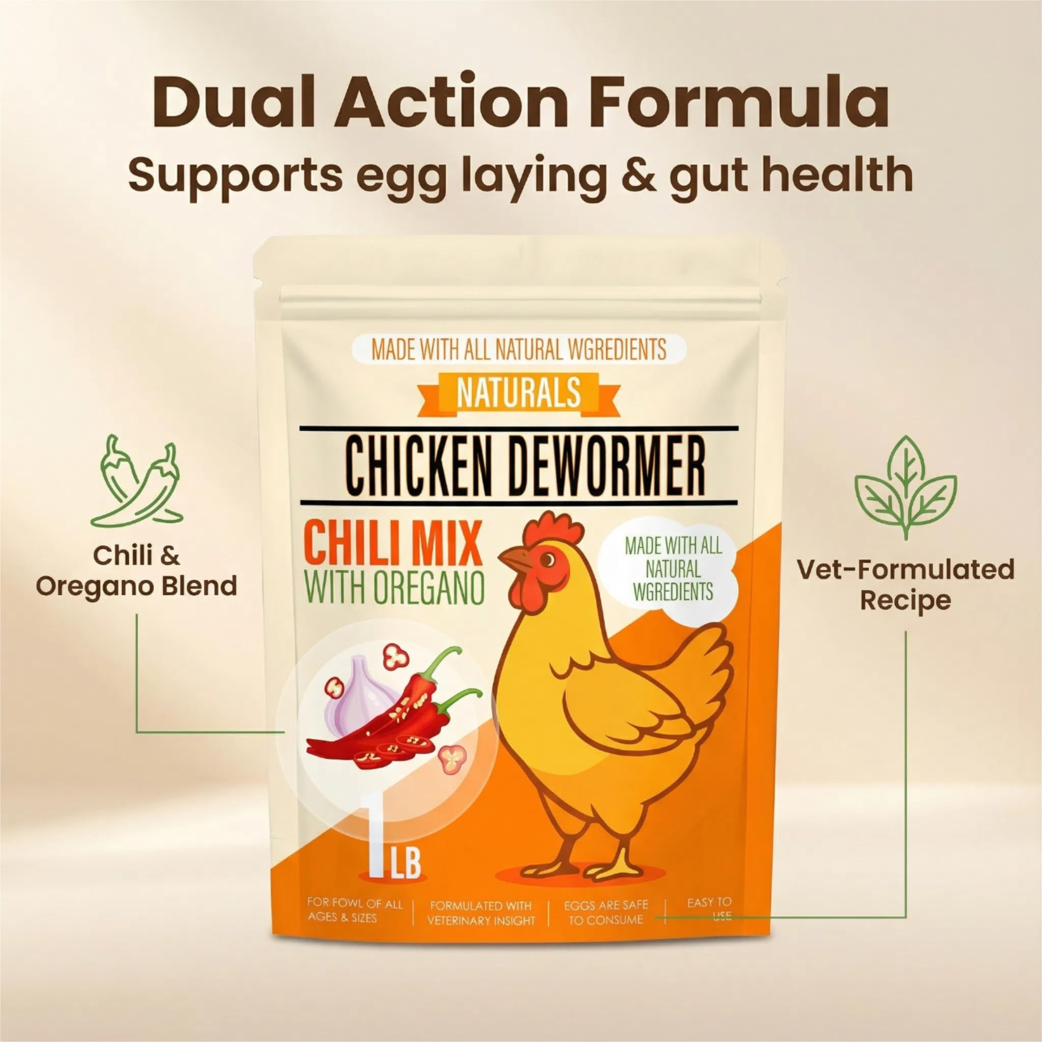 Aevezom Naturals Aplicación Fácil sobre el alimento para consumo inmediato por las aves.