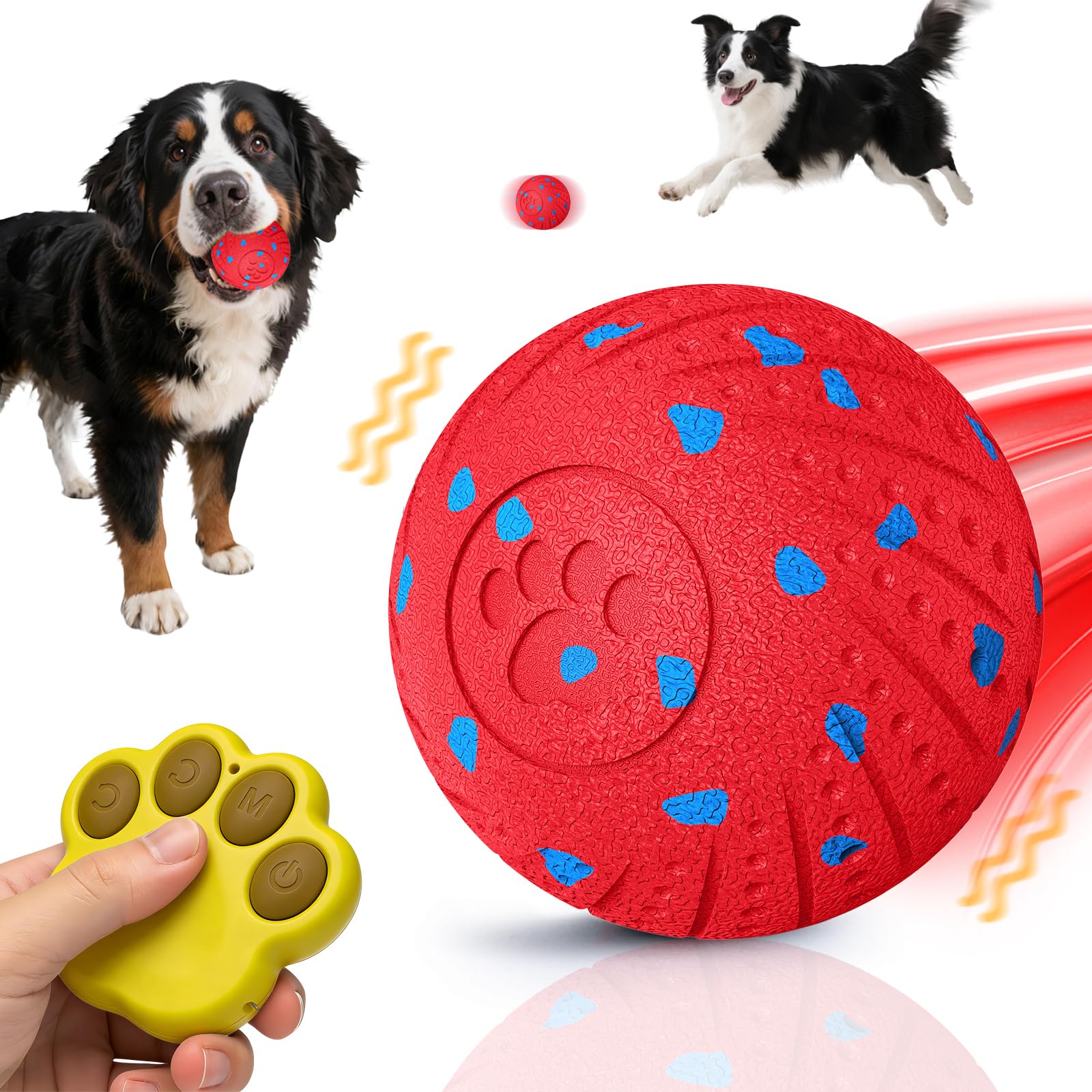 Affiuya bola inteligente rodando para perros, fomenta juego activo en casa o parque.