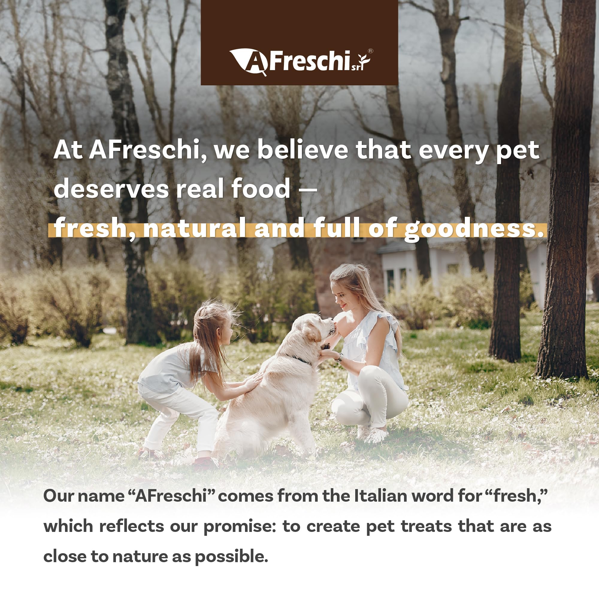 A Freschi Srl aroma apetitoso, alimento deshidratado al aire para perros, pollo y salmón.