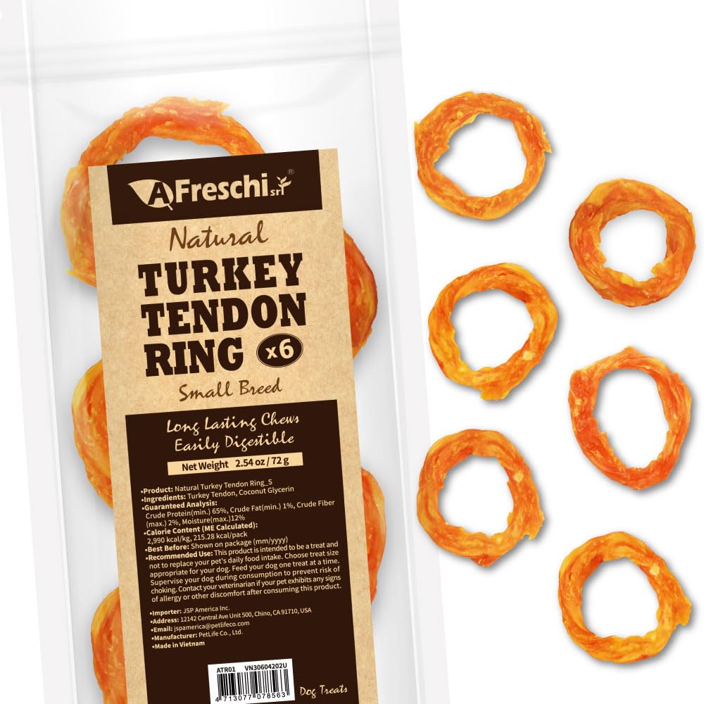 A Freschi tendones de pavo para perros, textura masticable para juego prolongado.