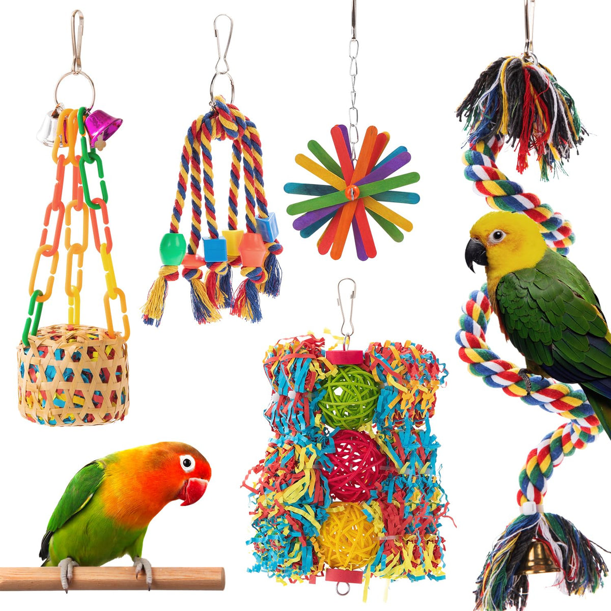 AFUOWER cesta tejida a mano para aves, estimula el juego y la exploración.