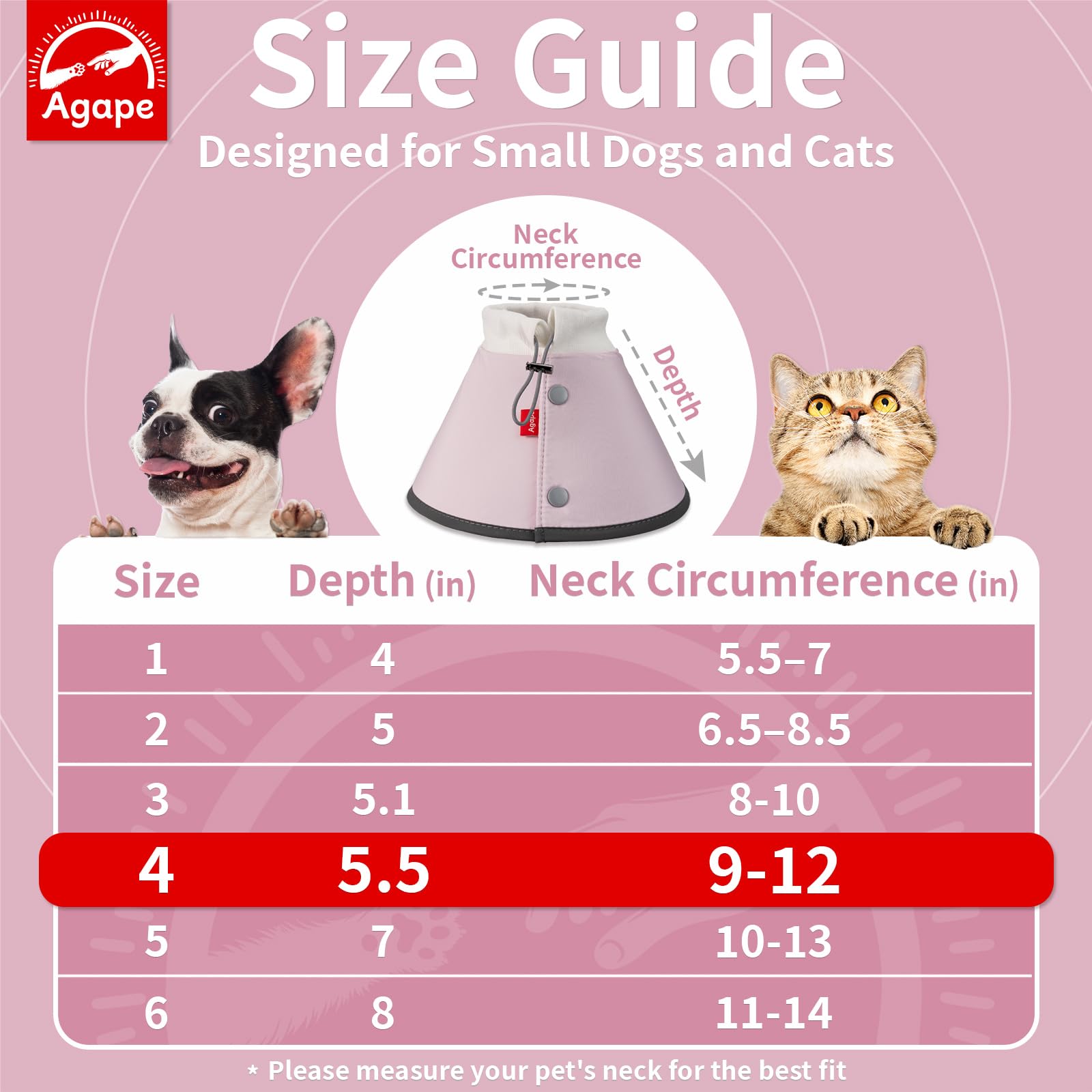 Cono de protección postoperatoria Agape para perros y gatos, favorece la recuperación.