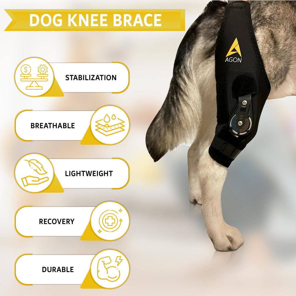 AGON rodillera para perro talla ajustable facilita ajuste personalizado.