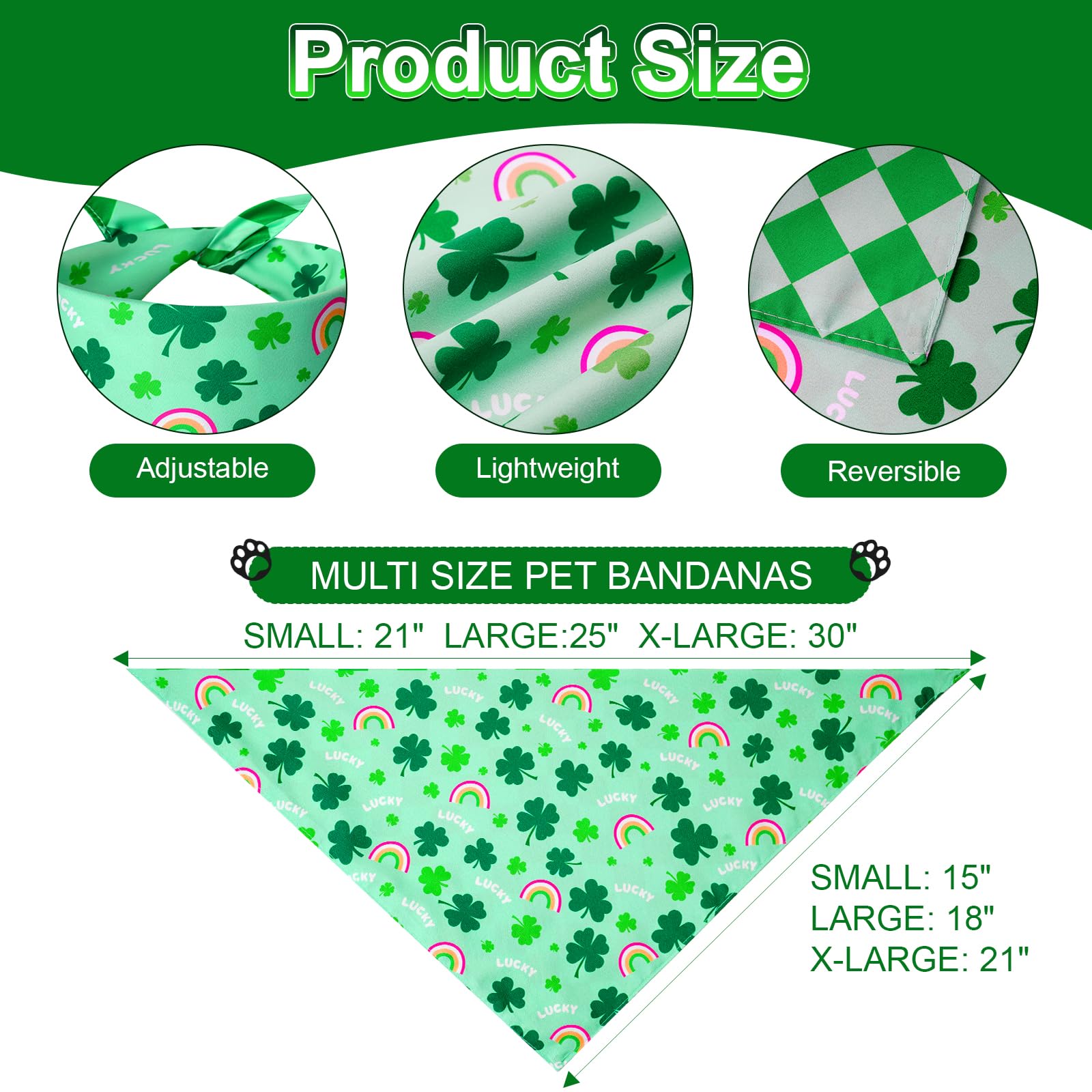 Bandana Agroon con estampado de trébol irlandés para mascota, estilo festivo