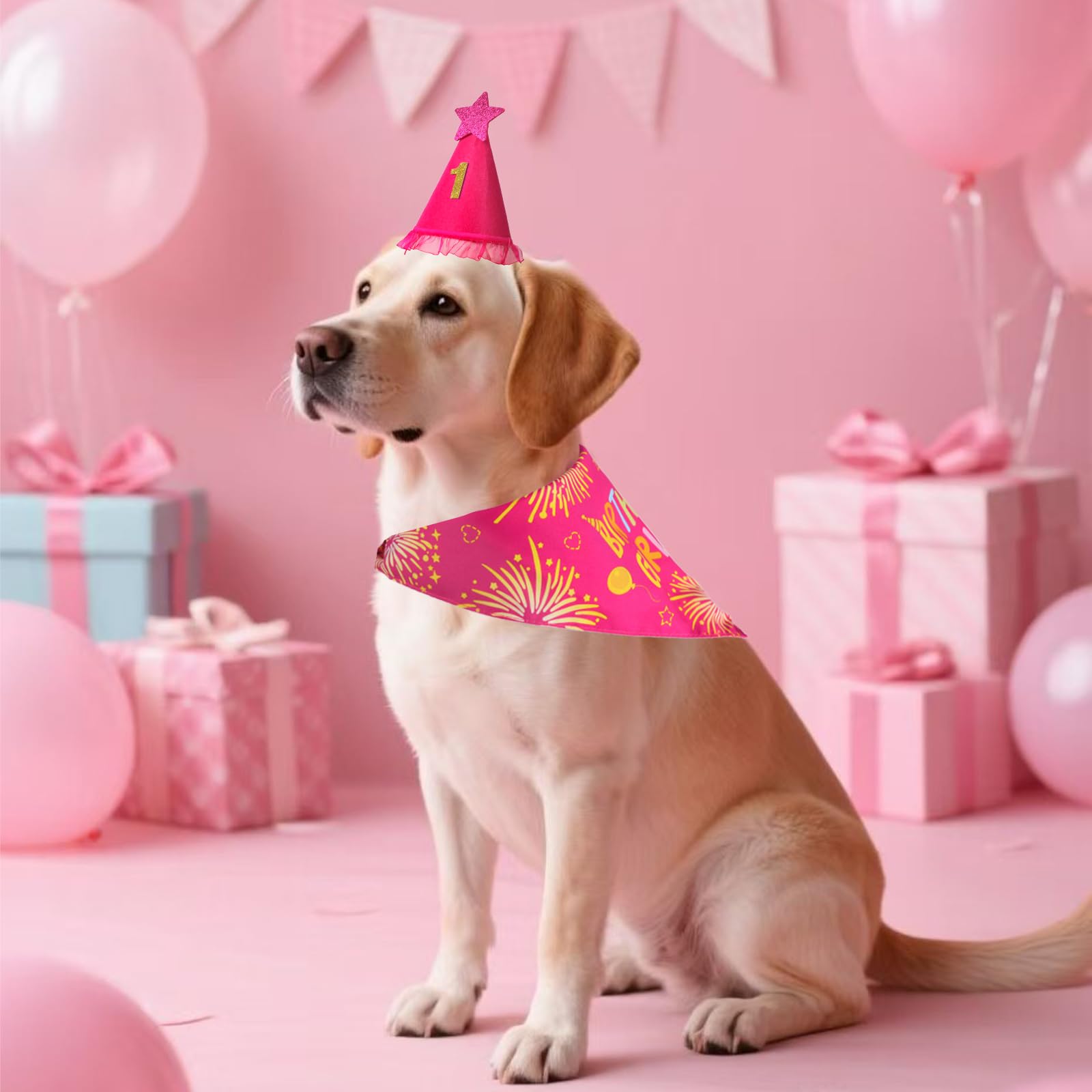 Bandana rosa grande para perros medianos y grandes, ideal para celebraciones.