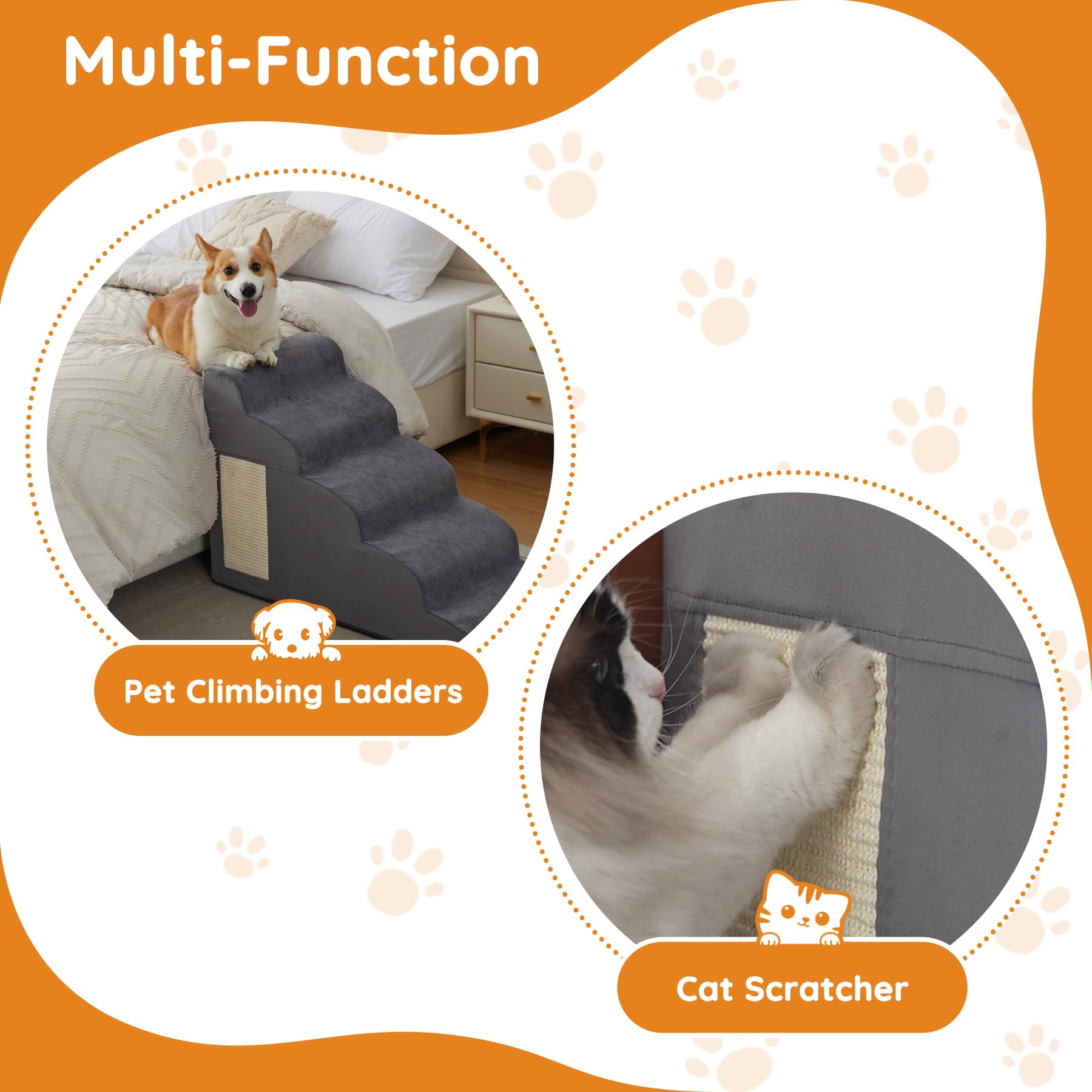 Ahpmeoa escaleras mascotas 5 pasos curva, se adapta a muebles altos