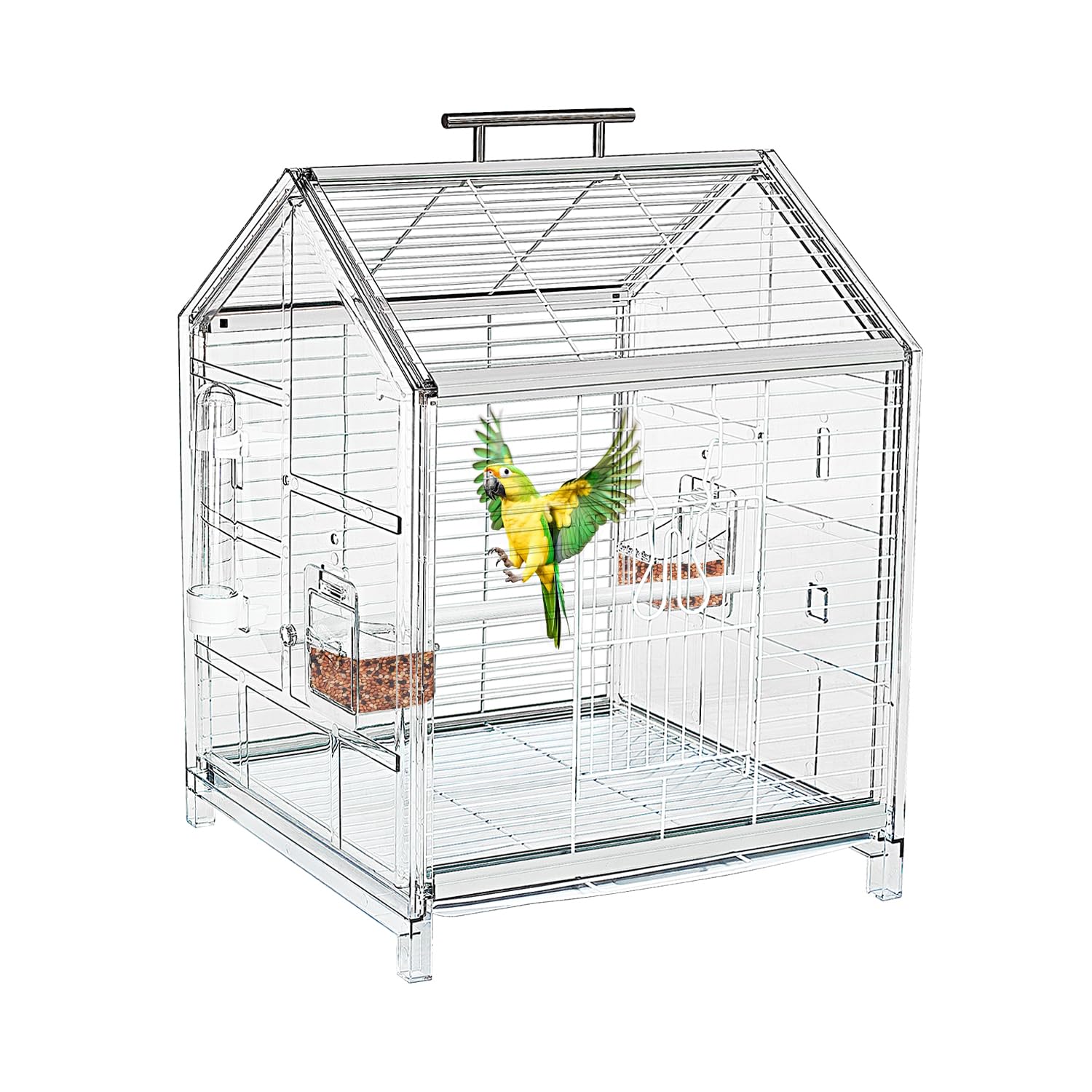 Jaula AideeGrowth para aves pequeñas, vista frontal clara para observar hábitos.