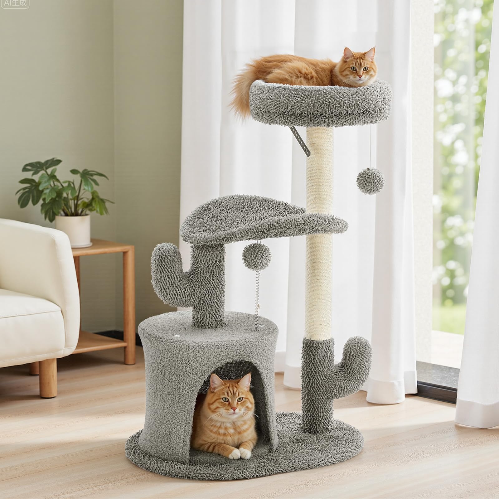 Aidoly condos y perchas forrados ofrecen descanso cómodo para gatos.