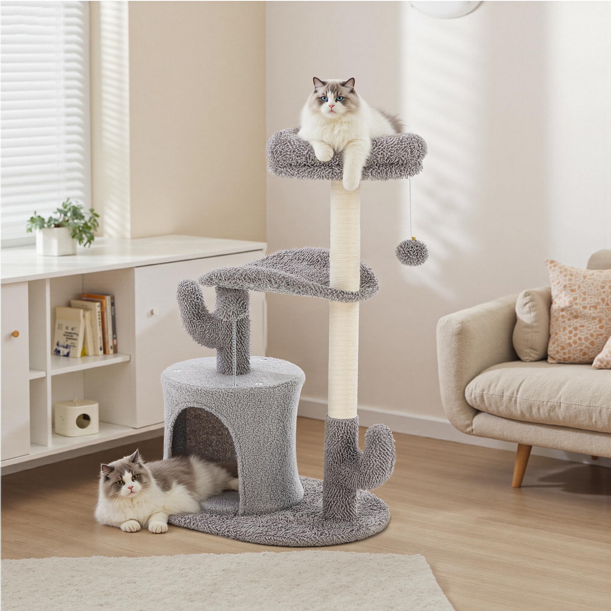 Aidoly uso interior para gatos brinda comodidad, juego y descanso en espacios interiores.