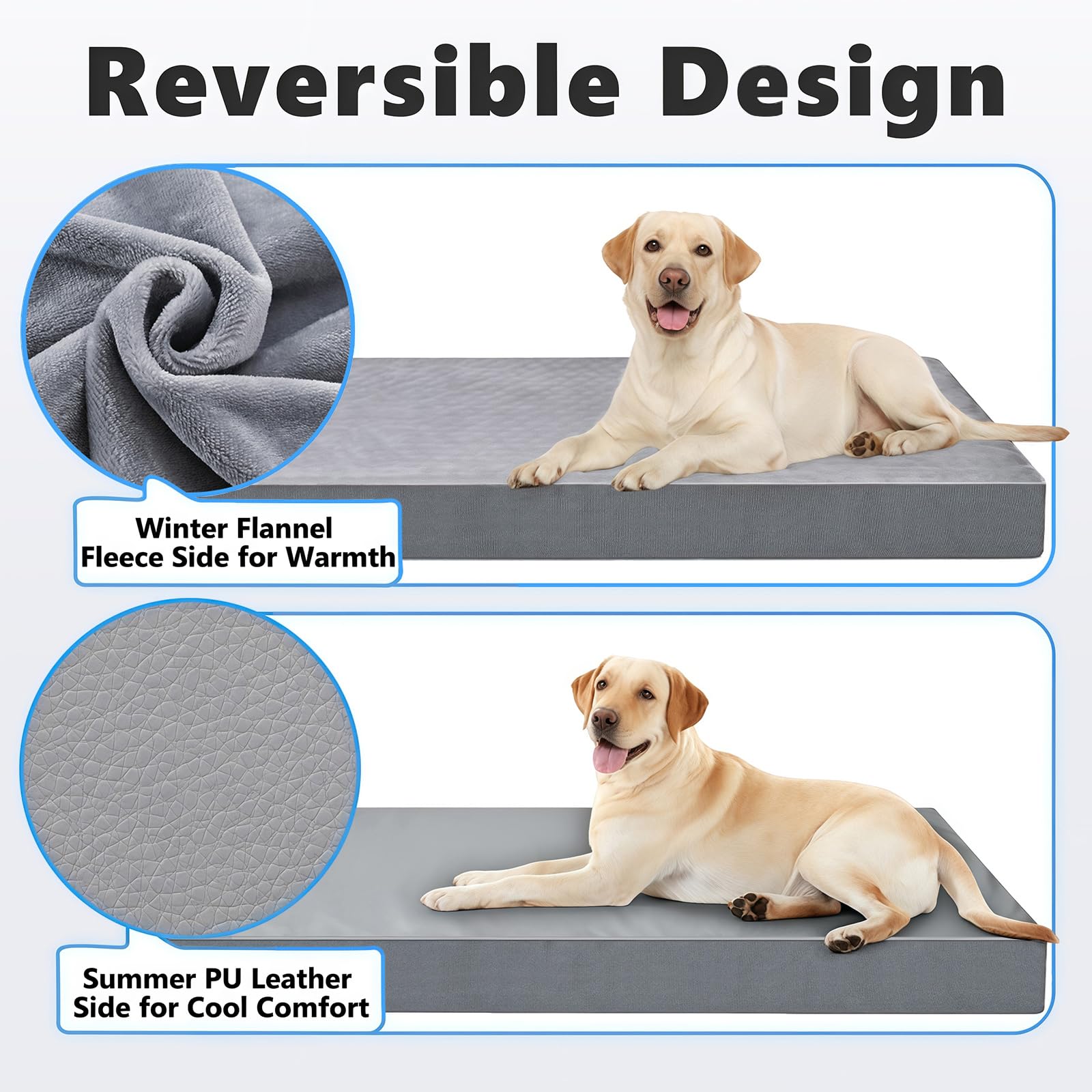 Superficie reversible de felpa y cuero sintético para todas las estaciones.