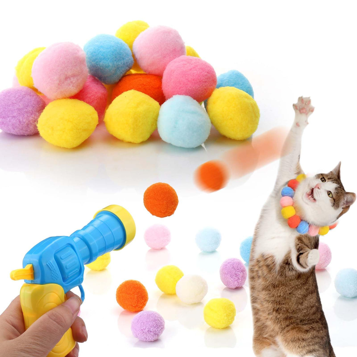 AIERSA lanzador de bolas para gatos en interiores, fomenta juego activo.
