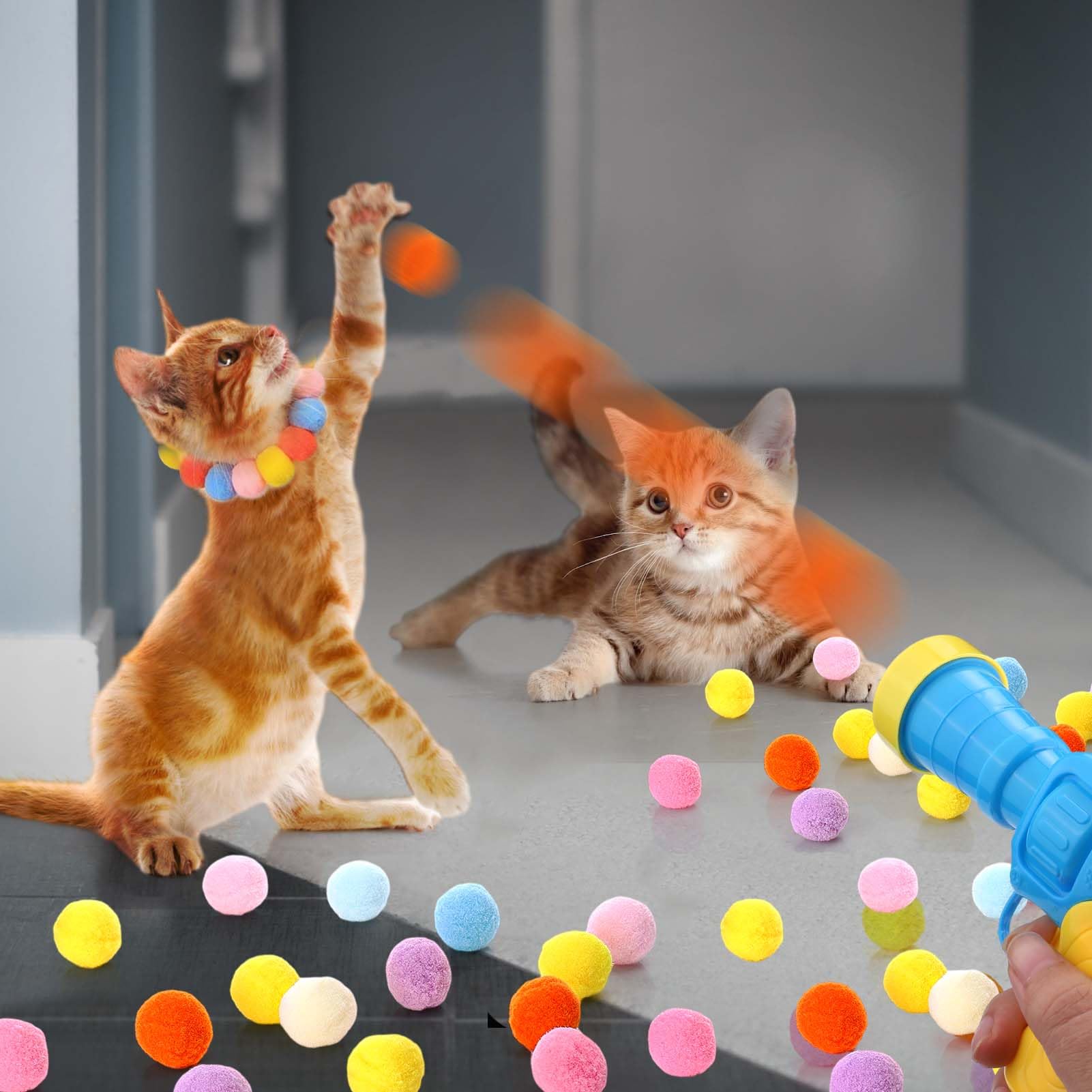 AIERSA pompones para juego felino, diversión interactiva para gatos.