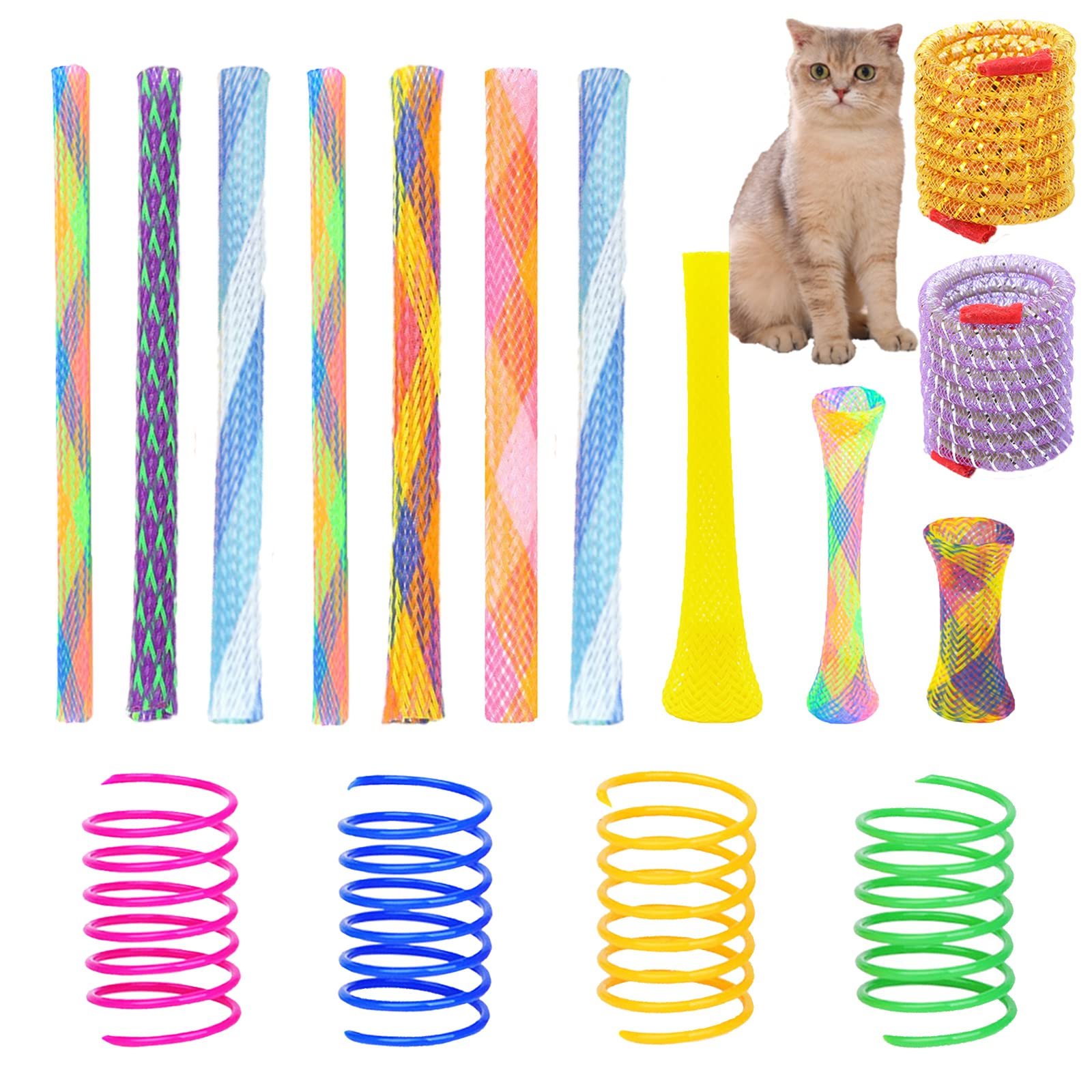 AIMICOCA resortes para gatos colores, estimulando juego y actividad diaria.