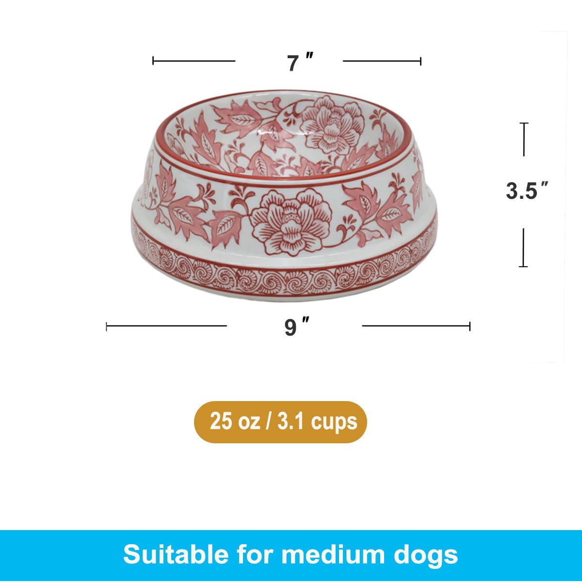 Aimusego tazón cerámico con diseño chinoiserie rosa para cenas elegantes de mascotas.