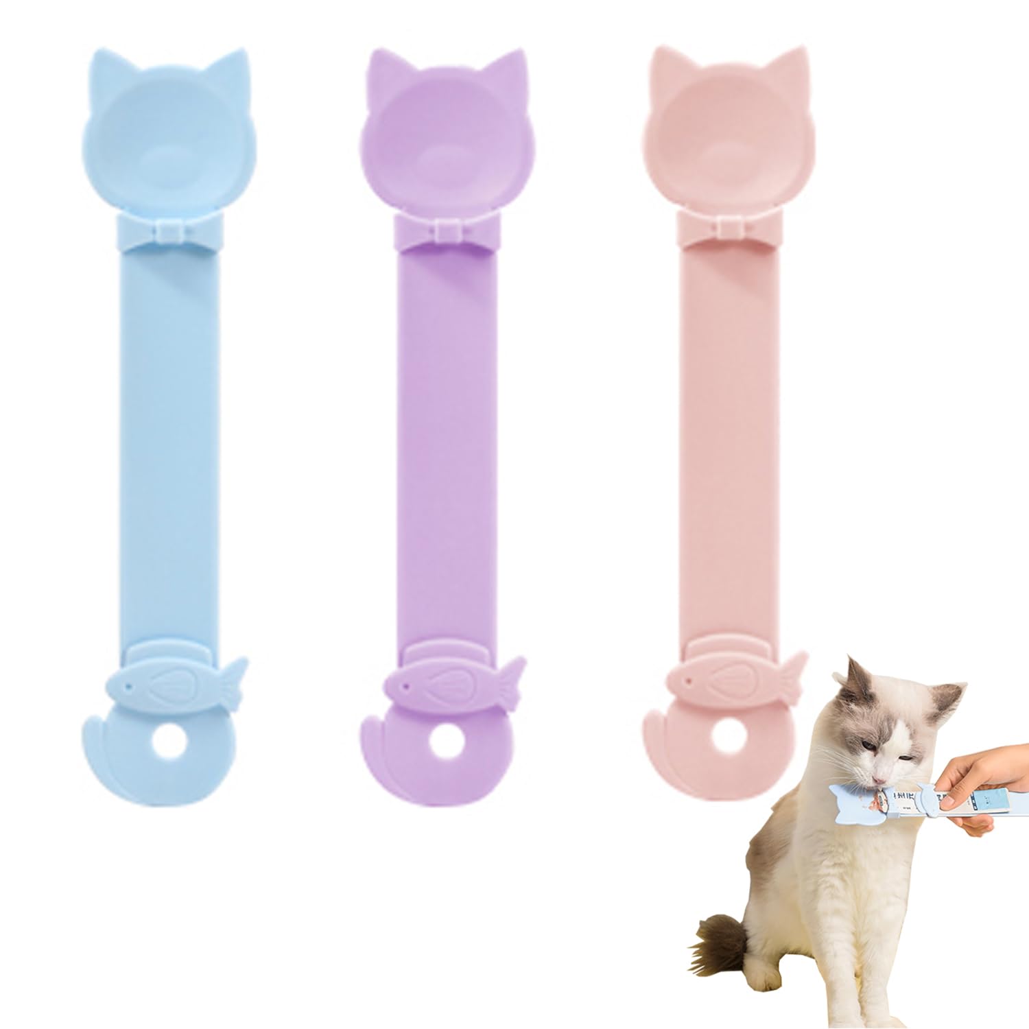AionneWie cucharas de tratamiento para gato, set de 3 colores, facilita porciones controladas.