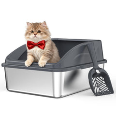 Aiperro caja de arena de acero inoxidable con tapa para limpieza fácil.