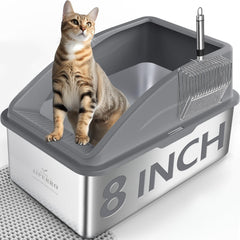 AIPERRO caja de arena acero inoxidable 8 pulgadas de profundidad, ideal para gatos grandes.