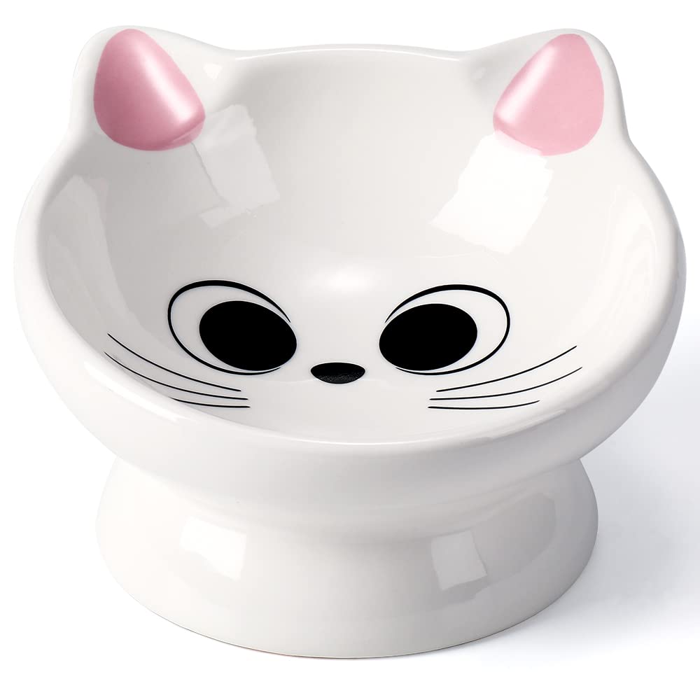 AISBUGUR plato elevado para gatos, cerámica rosa, diseño 15° para mejor postura
