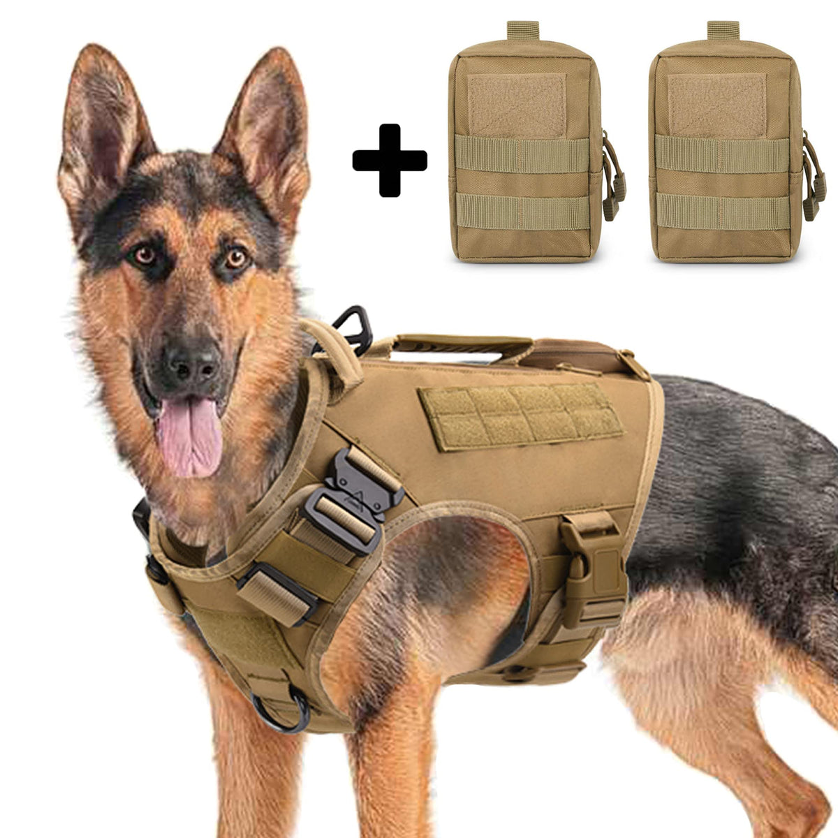 AIWAI arnés táctico para perro grande con bolsas laterales, ideal para paseos y entrenamientos.