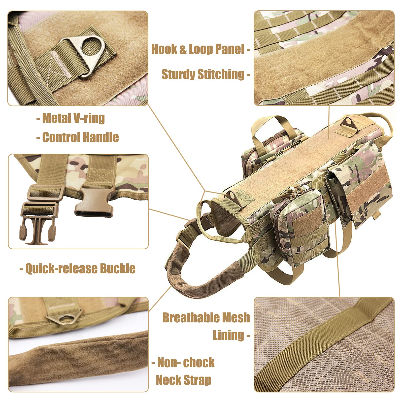 AIWAI arnés con MOLLE y tres bolsas desmontables para organización.