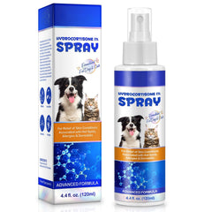 Spray de hidrocortisona Akareni para perros y gatos, aplicación en áreas afectadas.