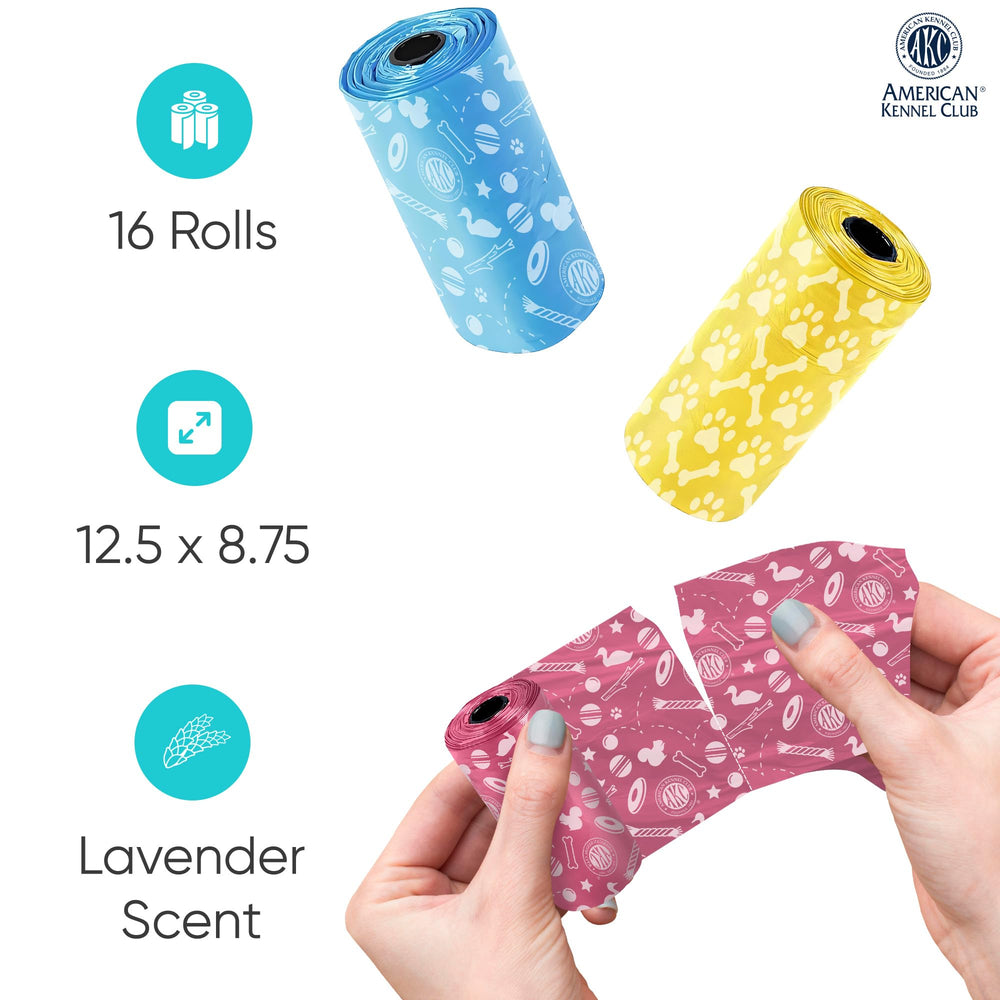 Bolsas AKC de 15 por rollo para despachar fácilmente.