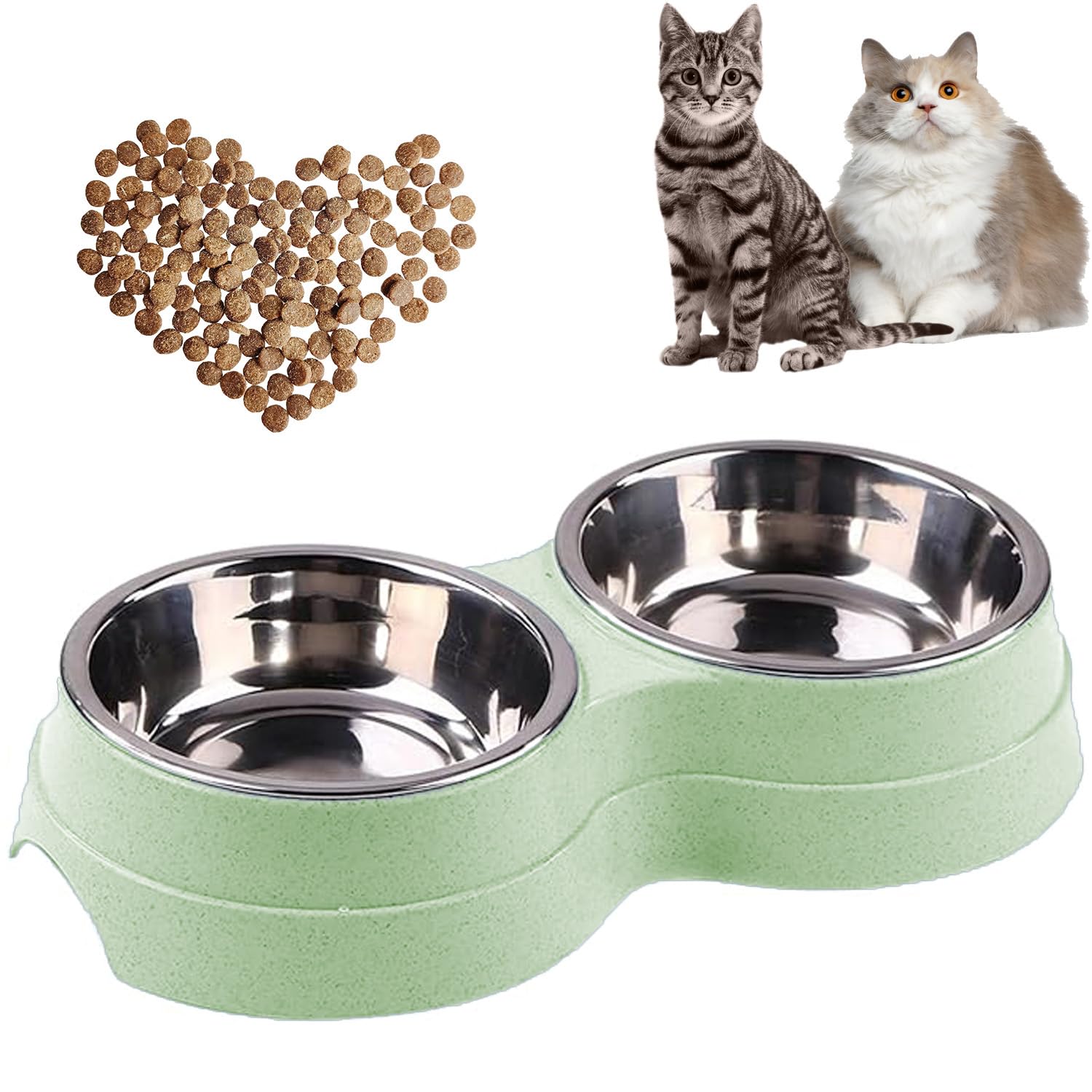 AKEISHE doble plato para gatos con acero inoxidable, ideal para higiene y durabilidad.