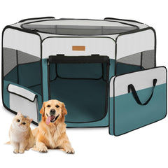 Akinerri jaula de juego perro vista lateral, cómodo espacio